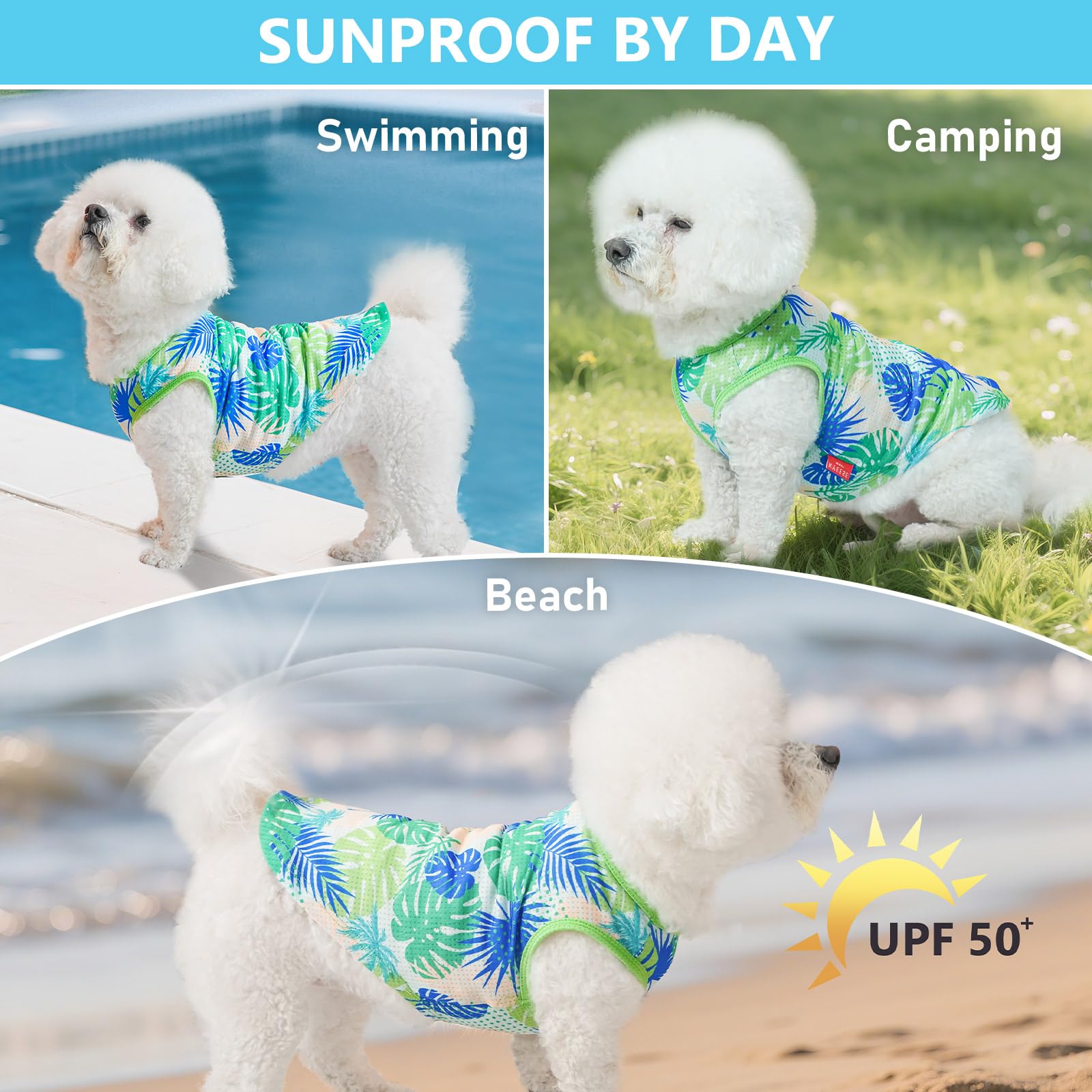Kyeese 2 Pack Dog Shirts Hawaii Lightweight Breathable Pet T Shirt For Small Dogs Quick Dry Sleeveless Puppy Shirt With Reflecti