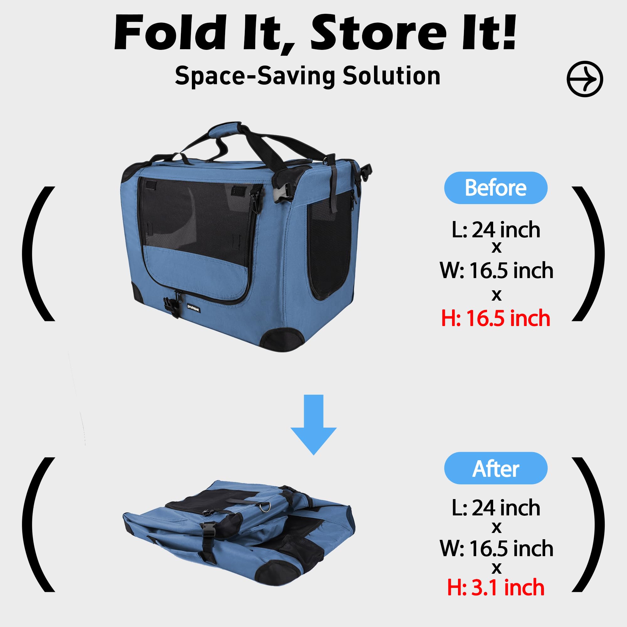 Prutapet Large Cat Carrier 24'X16.5'X16.5' Portable Dog Crate For Small Medium Dogs Collapsible Traveling Pet Crate With Collapsible Bowl
