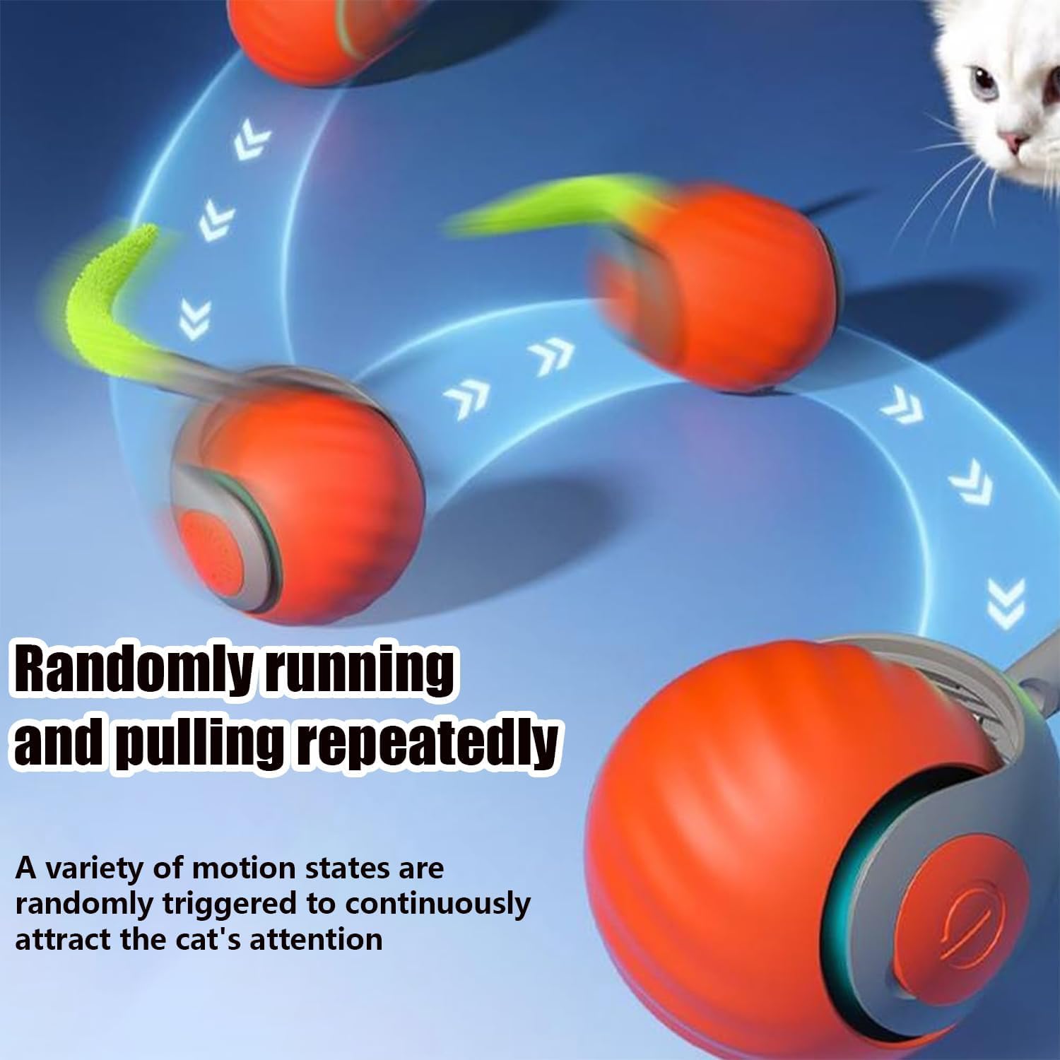 Generic 2Pcs Speedy Tail 2.0, Interactive Cat Toy Ball, Two Speed Adjustment (Orange + Blue)