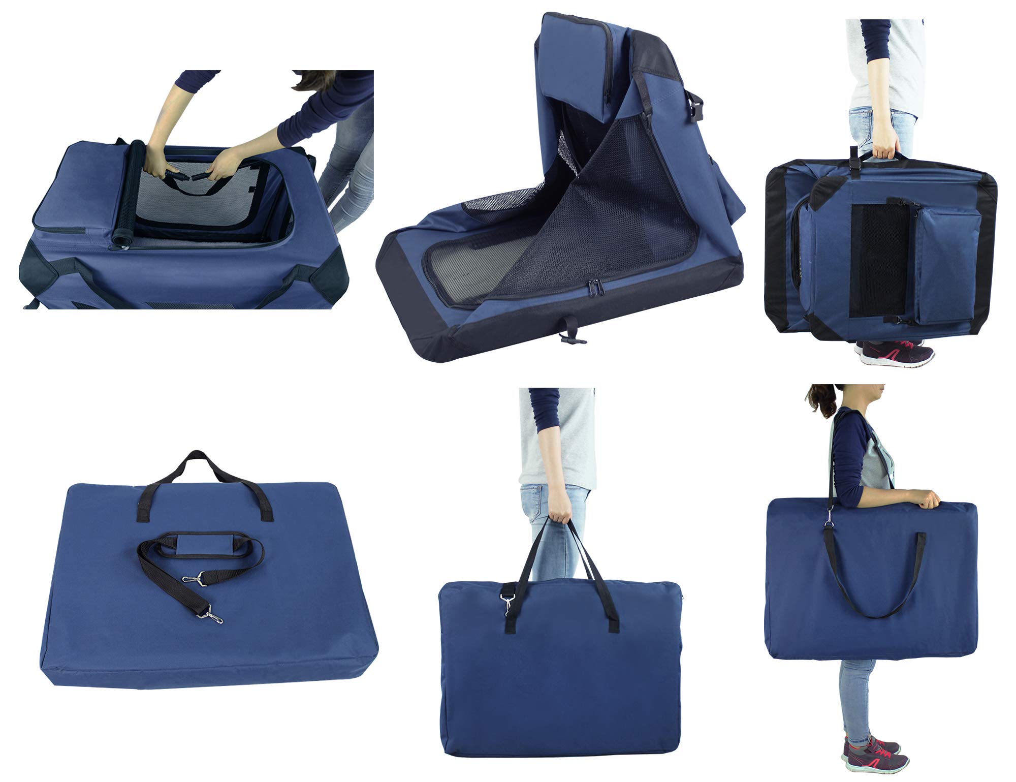 EliteField 3-Door Folding Soft Dog Crate, Navy Blue, 30 L x 21 W x 24 H, Indoor & Outdoor Pet Home with Carrying Bag & F