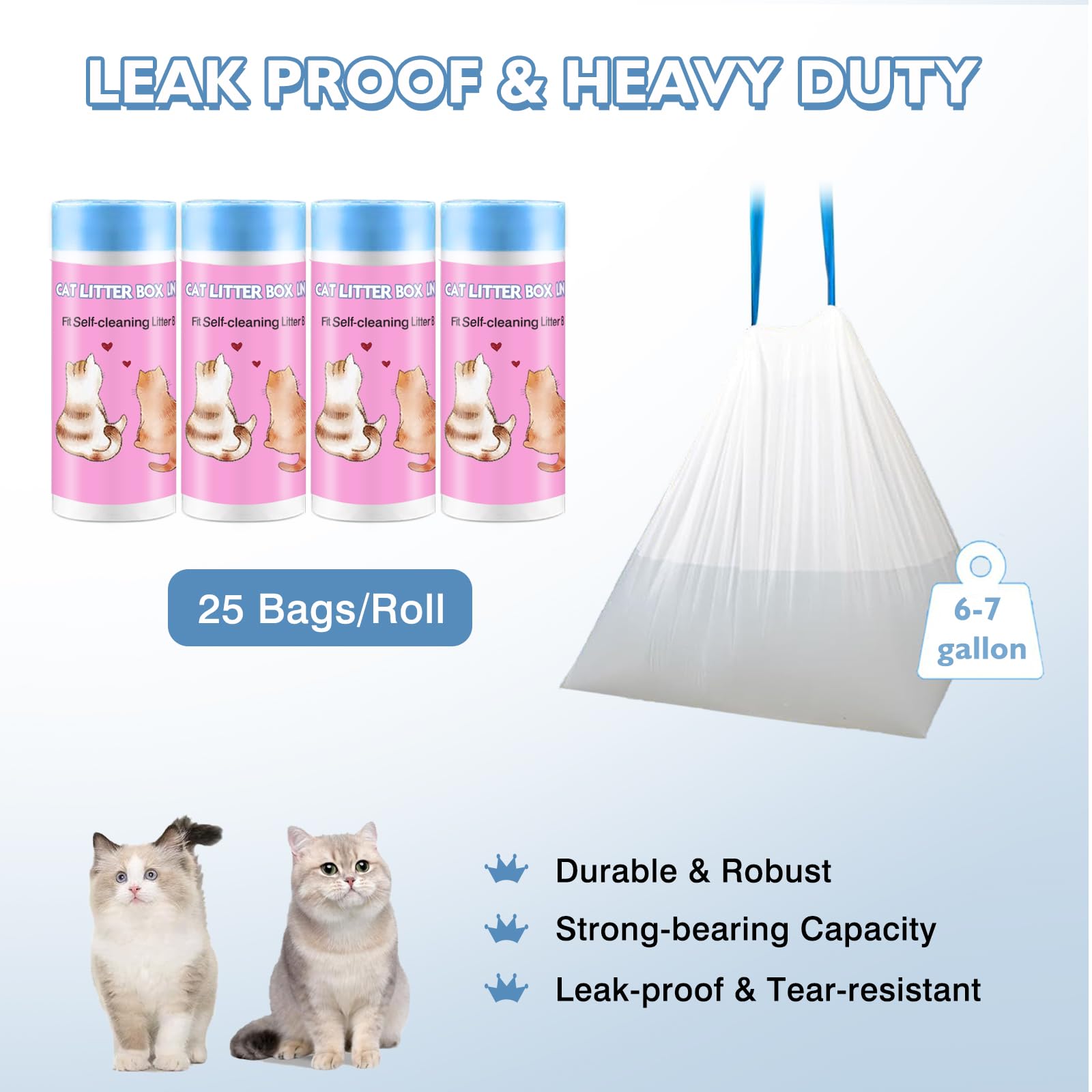 Joddguu 100 Count Self-Cleaning Cat Litter Box Liners Compatible With Automatic Cat Litter Box, Drawstring Heavy Duty Kitty Litt