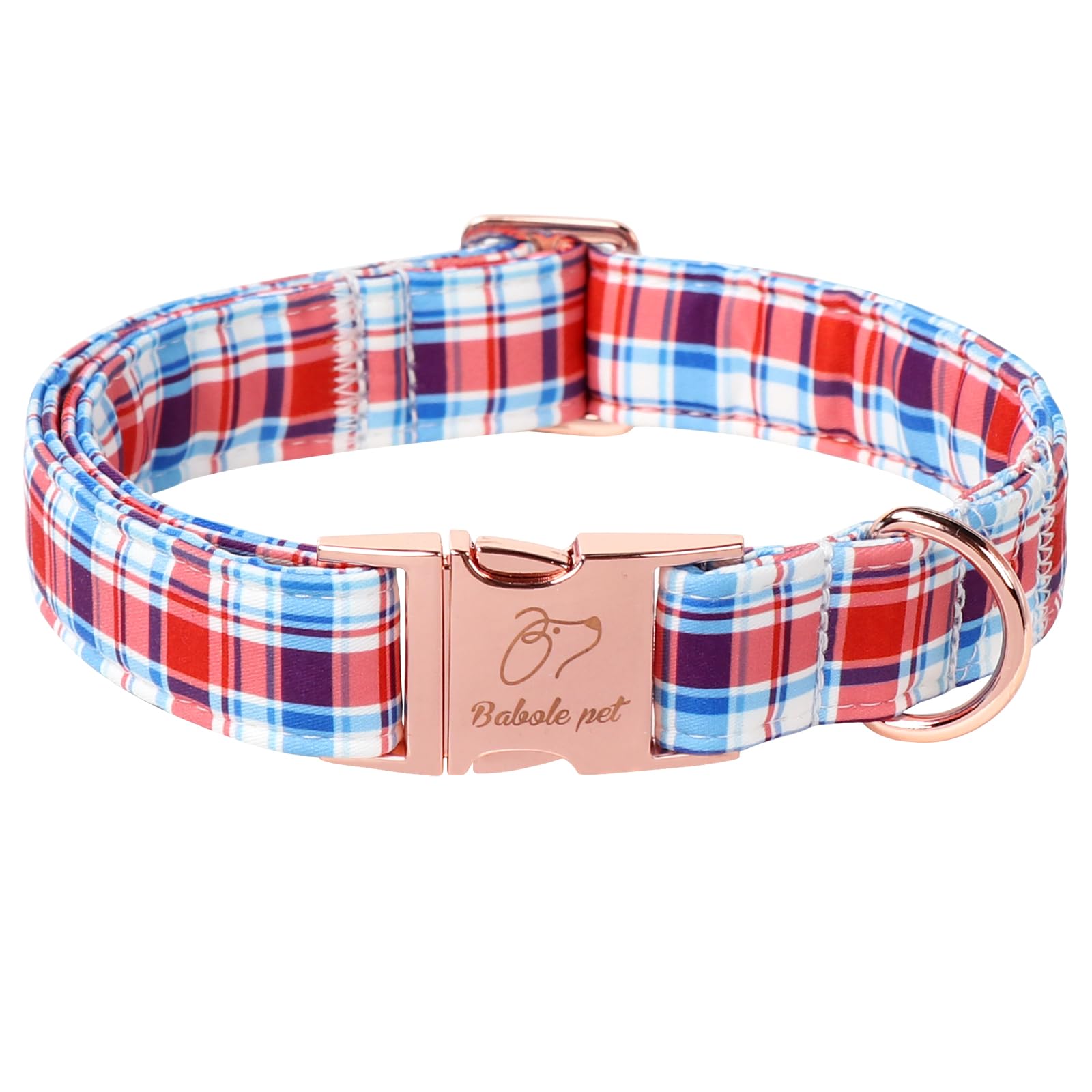 Babole Pet Adjustable Plaid Boy Dog Collar - Classic Boy Dog Plaid Collars For Giant Large Dogs, Durable Red White Blue Heavy Du