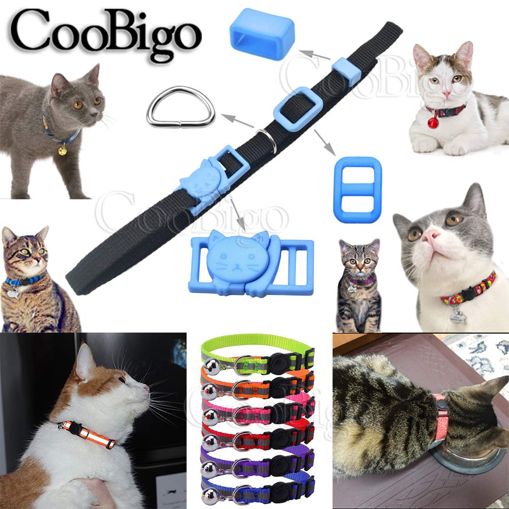 CooBigo Cat-Head Breakaway Buckle Set - 10 Assorted Tri-glide Slider Buckles, 11mm Plastic D-ring for DIY Cat Collar