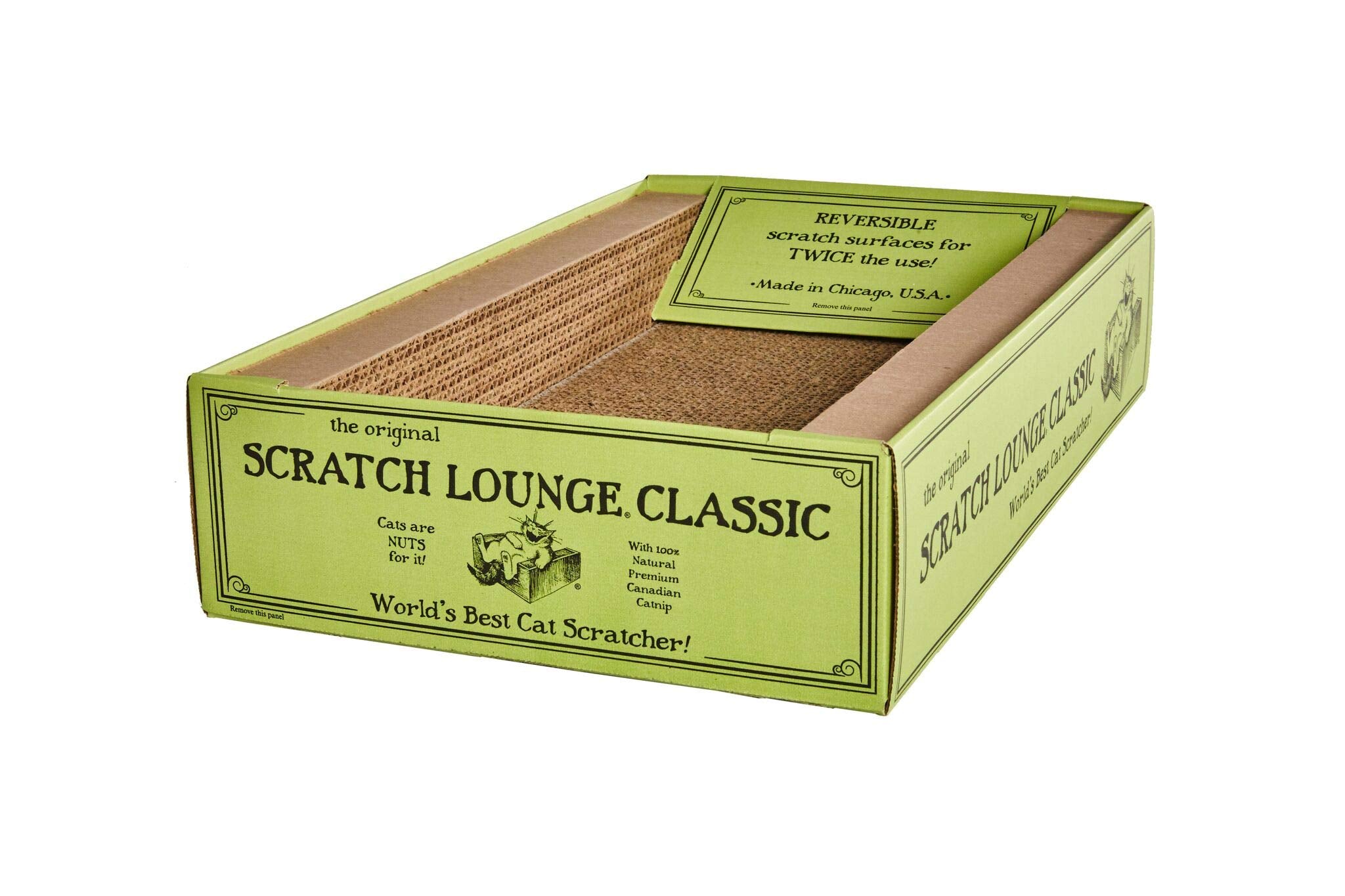 Original Scratch Lounge Cardboard Cat Scratcher & Lounger, XL 13"x22", Durable, Reversible Floor, Catnip Included