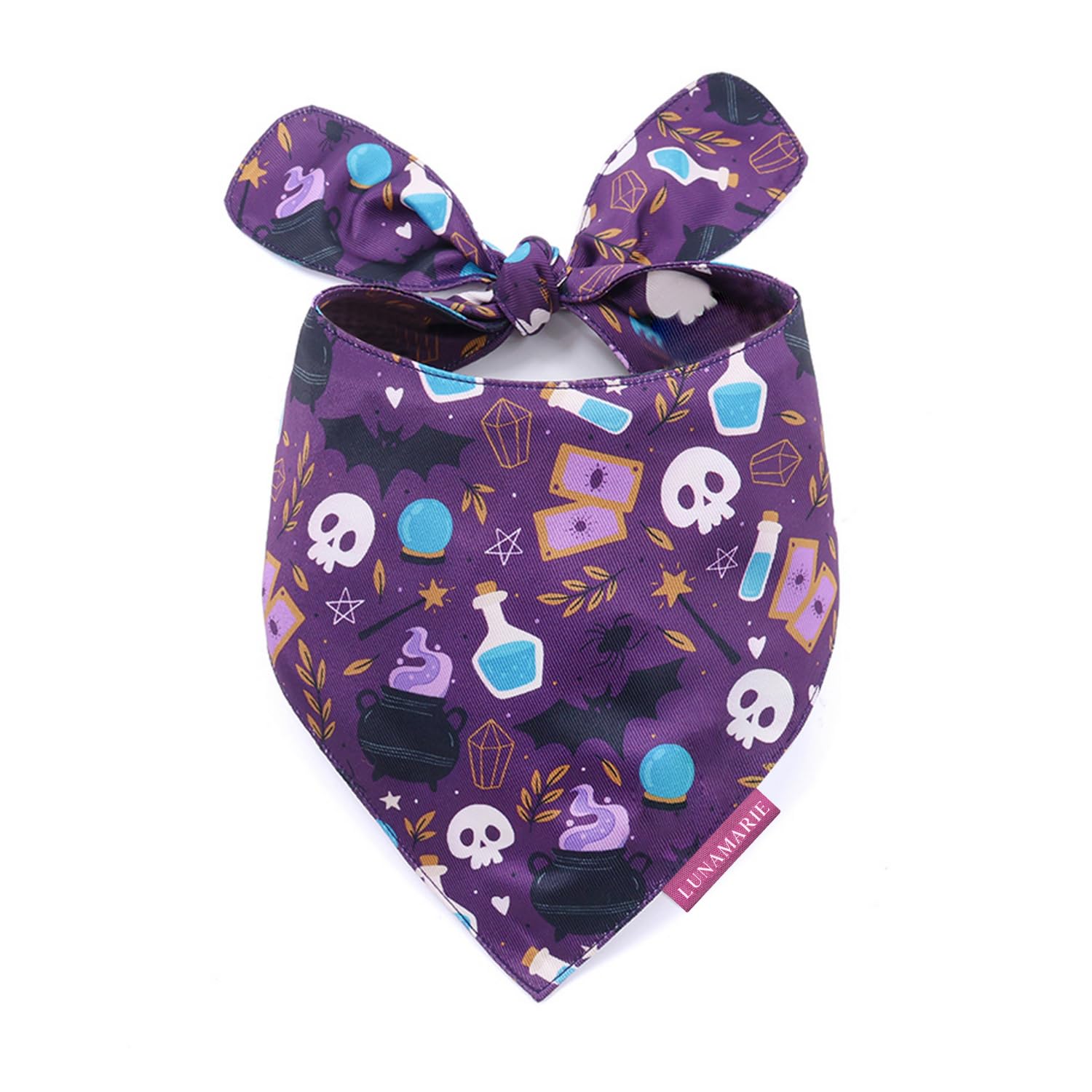 Lunamarie - Luxury Pet Birthday Bandanas -Premium & Silky Poly Fabric | 100% Handmade | Custom Shape Dual Layered (Bewitched, Sm
