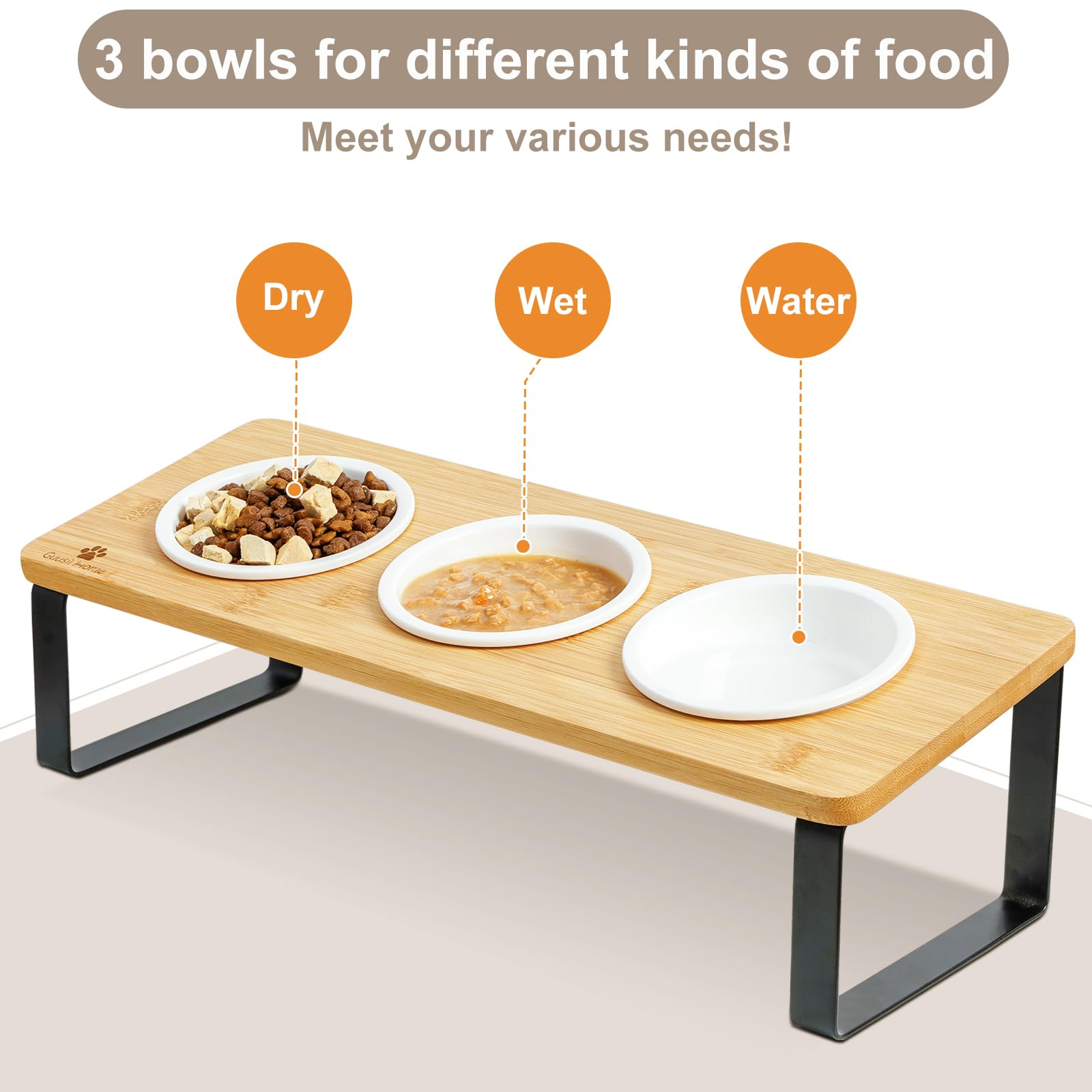 Sunhoo Raised Cat Food Water Bowl Elevated Tilted Kitty Dishes Set of 3 Ceramic Dish for Indoor Cats Orthopedic Pet Food Stand A
