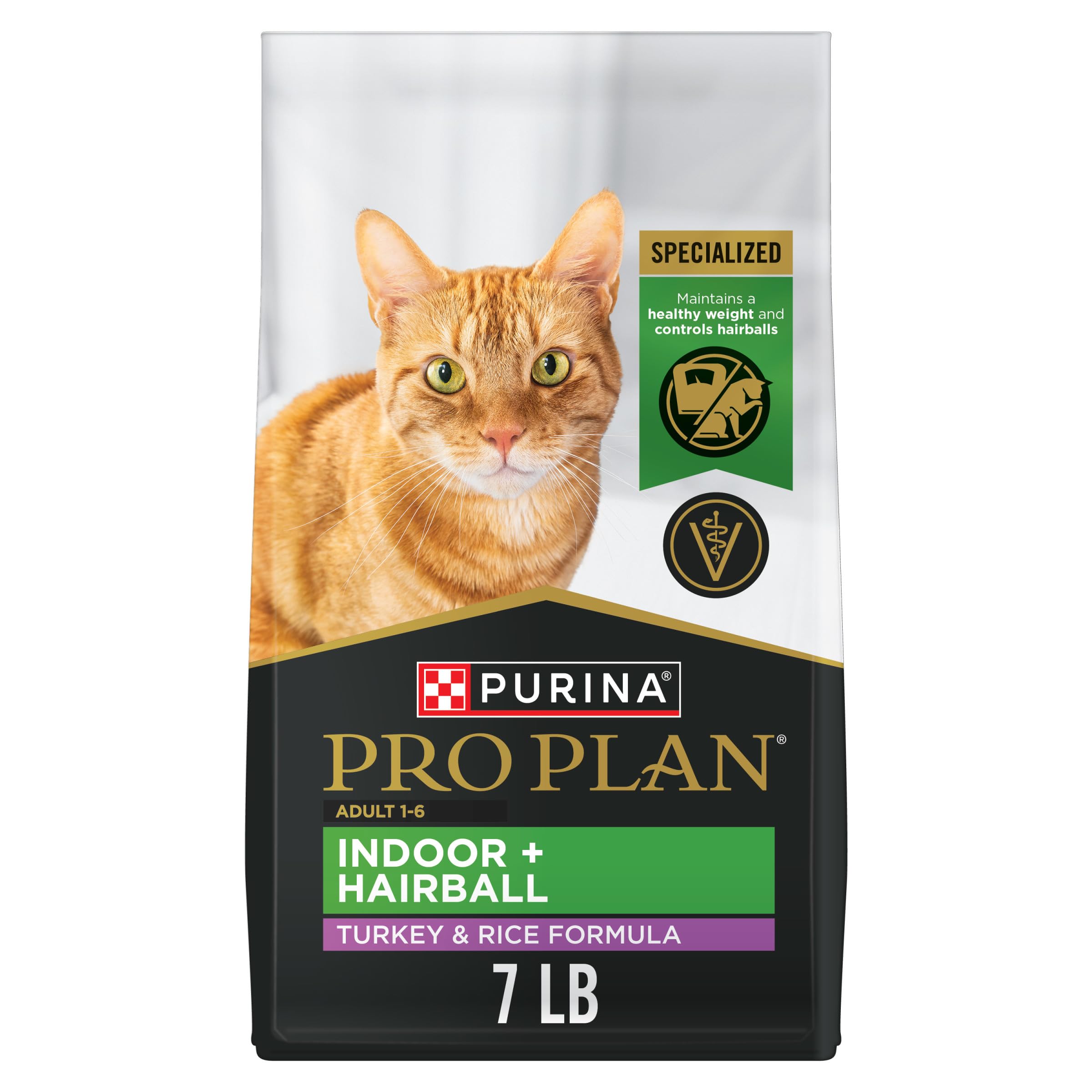 Purina Pro Plan Hairball Management, Indoor Cat Food, Turkey and Rice Formula - 7 lb. Bag