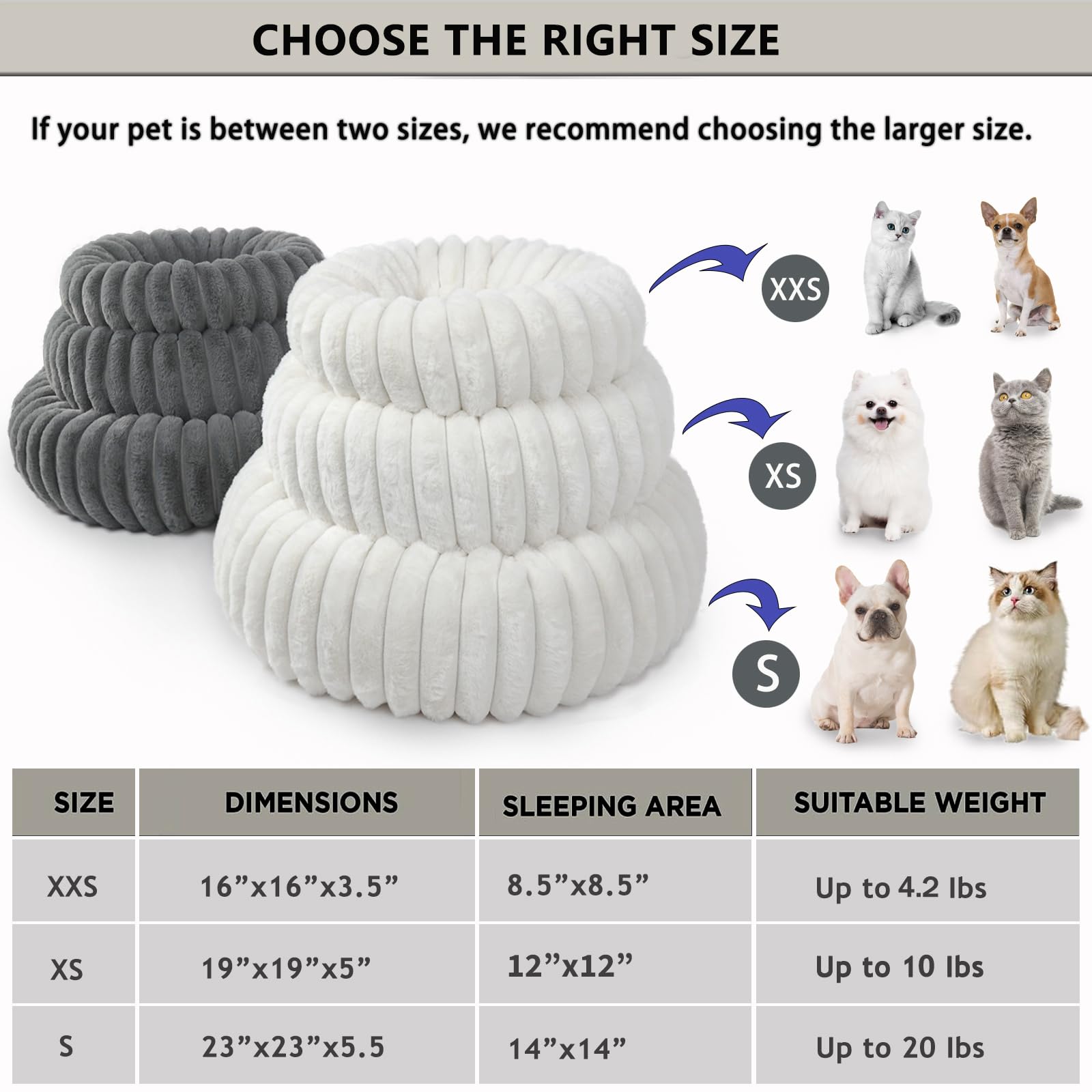 Donut Small Dog Bed Washable - Dog Beds For Small Dogs And Cats With Corduroy Fleece & Anti Slip Bottom, Calming Round Faux Fur