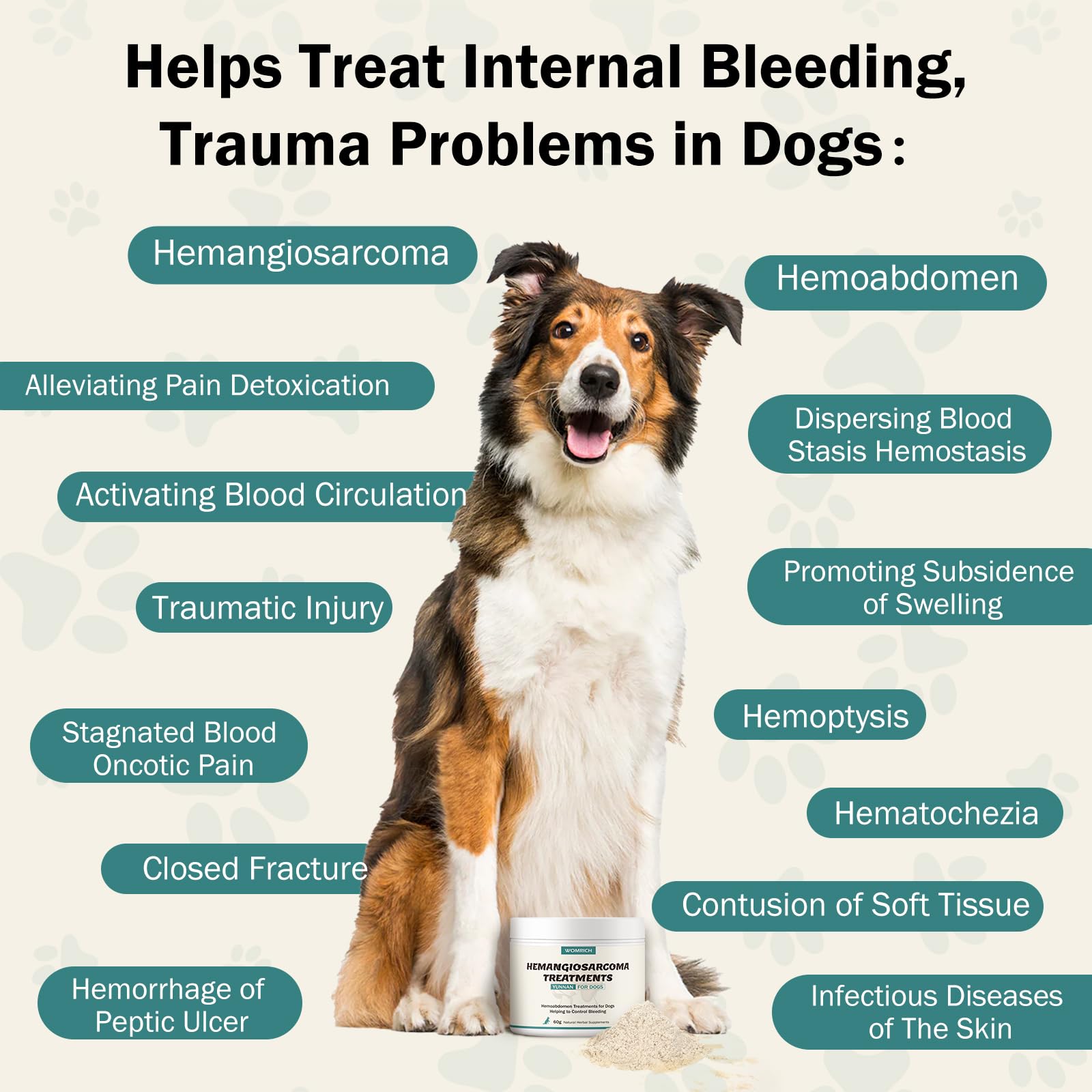 Quick Stop Bleeding for Dogs, Natural Yunnan Sanqi Powder for Hemangiosarcoma, Hemoabdomen, Pericardial Effusion, Cancer Bleedin