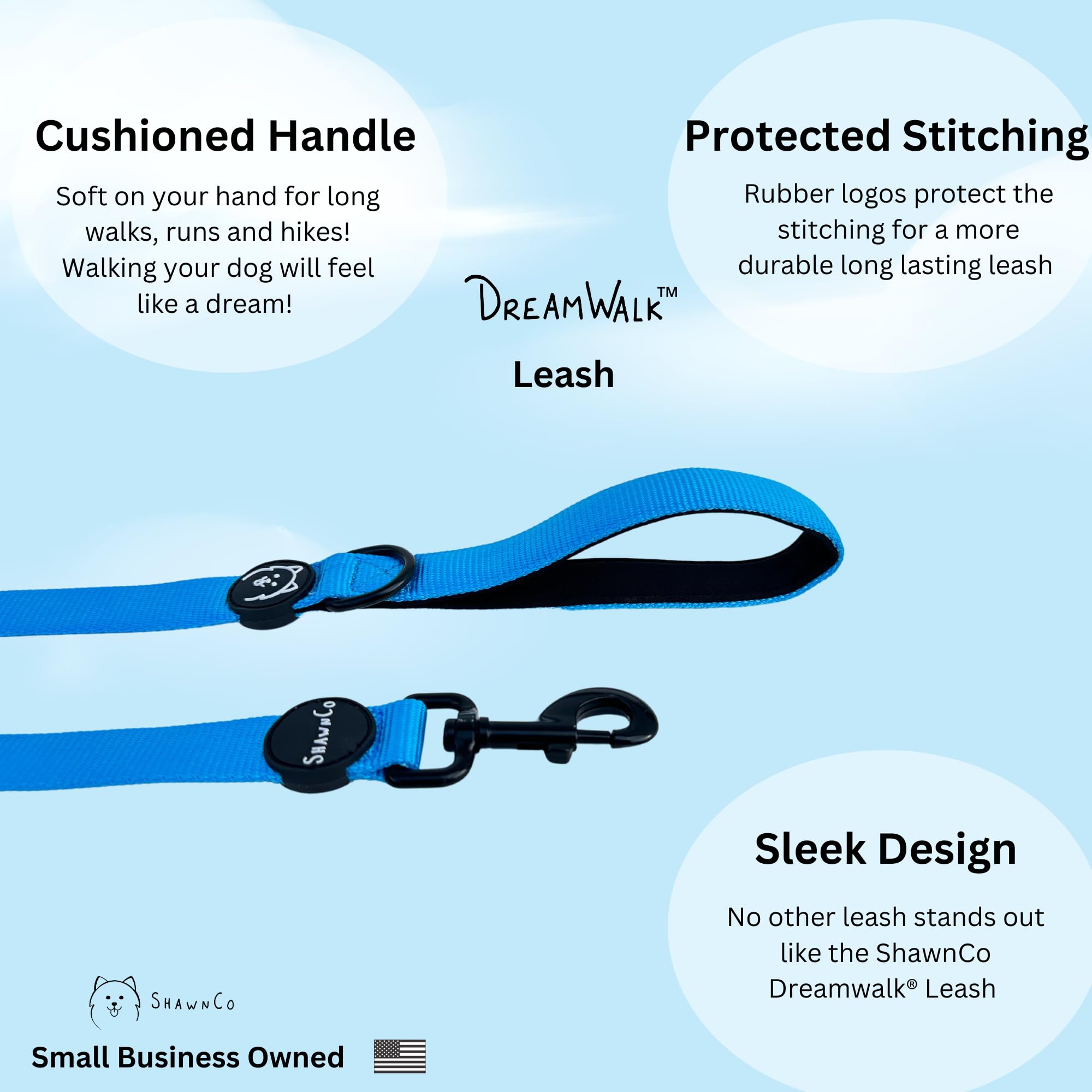 Shawnco Dream Walk Dog Leash- Premium, Nylon Pet Leash With Soft Neoprene Handle For Small, Medium And Large Dogs (Midnight, Med