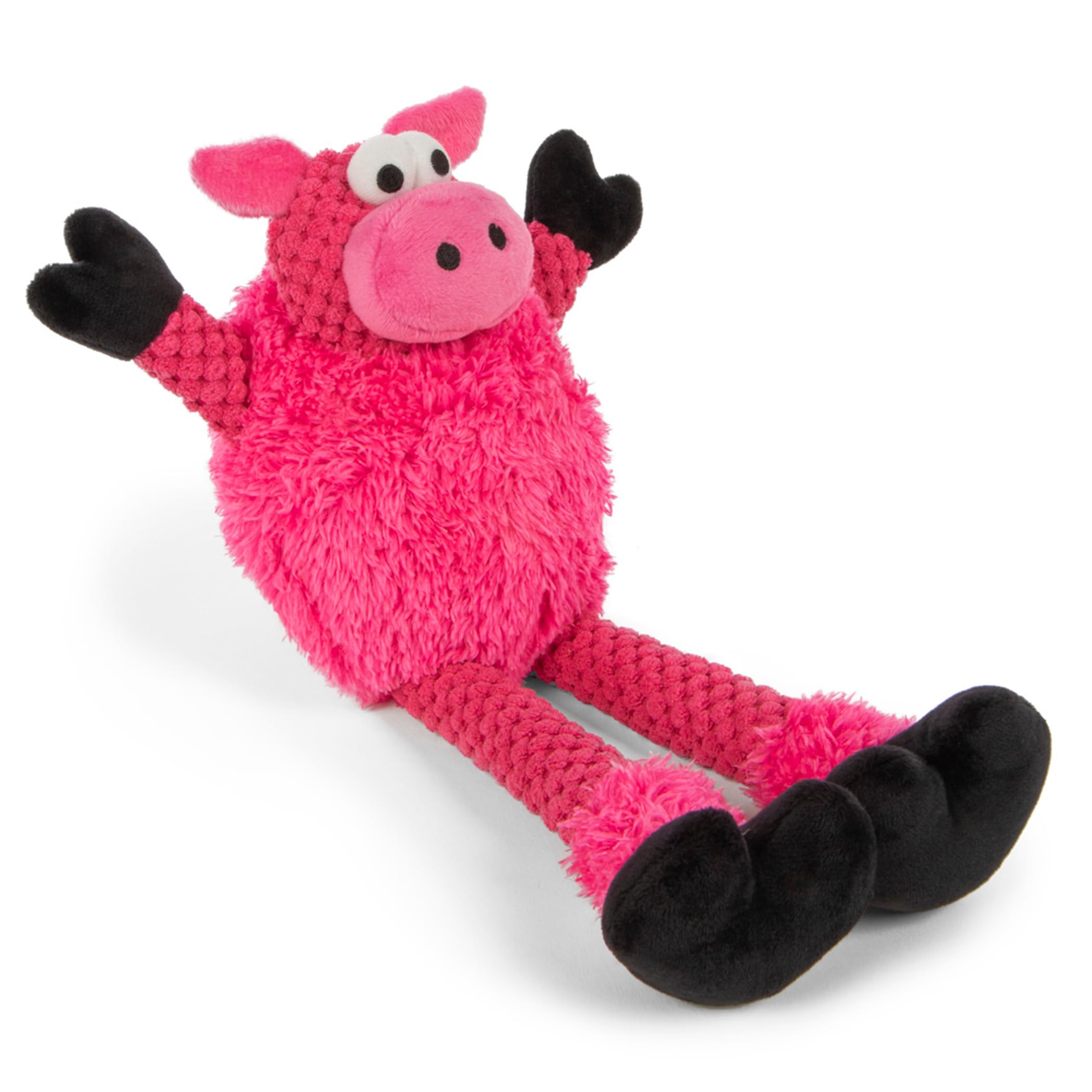 Godog Checkers Skinny Pig Squeaky Plush Dog Toy, Chew Guard Technology - Pink, Large