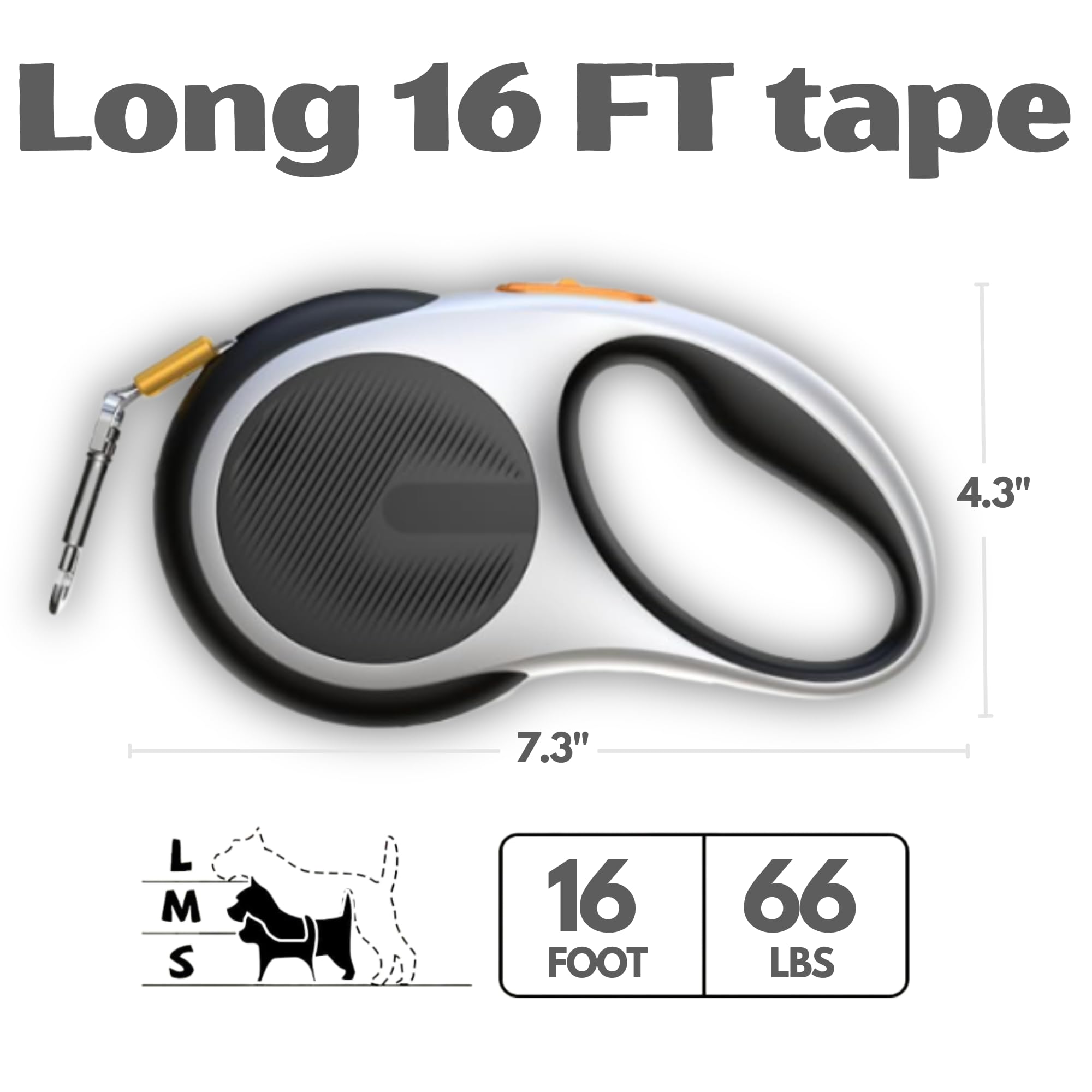 Retractable Dog Leash For Pets Up To 66 Lbs, 16' Heavy Duty Reflective Nylon Tape, Tangle Free, Anti-Slip Handle With One Button