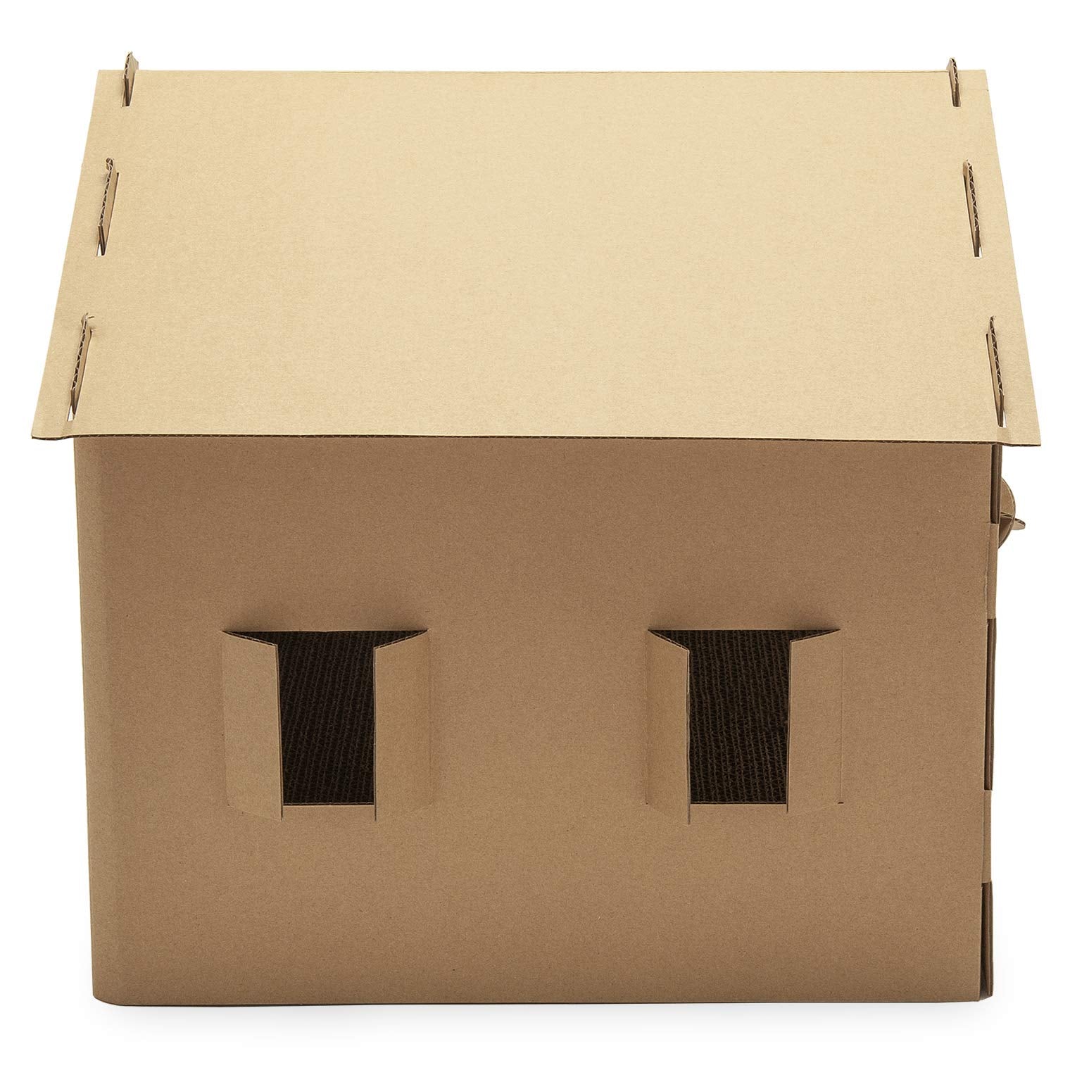 Furhaven Cardboard Cat House Gingerbread House, One Size, with Detachable Hanging Toys