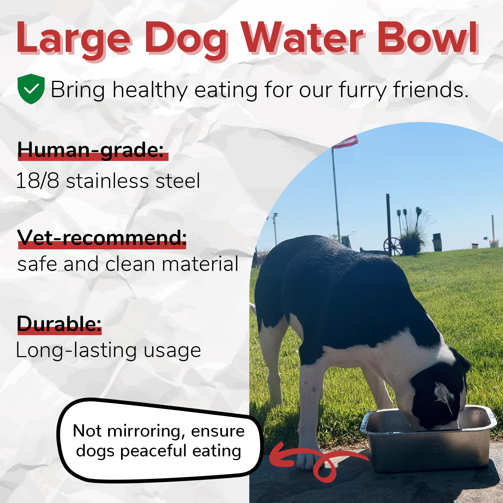 PEDAY Large Dog Water Bowl - 1.2 Gallon Stainless Steel Bowl for Big & X-Large Dogs, Model PD12