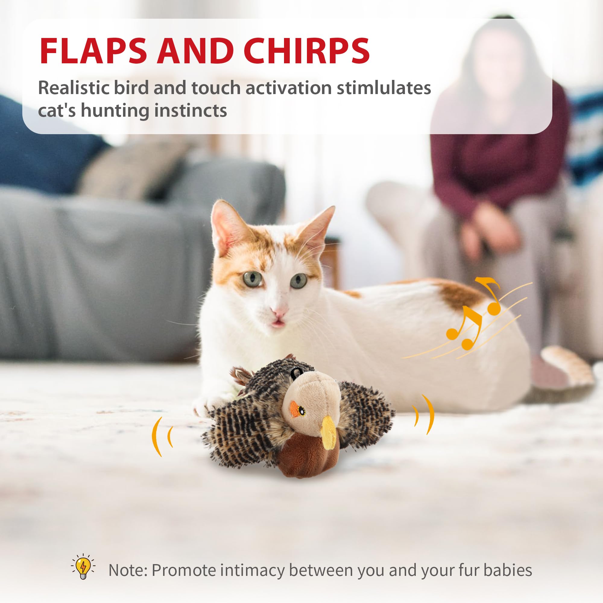 Gigwi Flappy Bird Cat Toy For Indoor Cats, Rechargeable Lifelike Interactive Flapping Bird Cat Toy Tweet, Flapping Wings & Livel