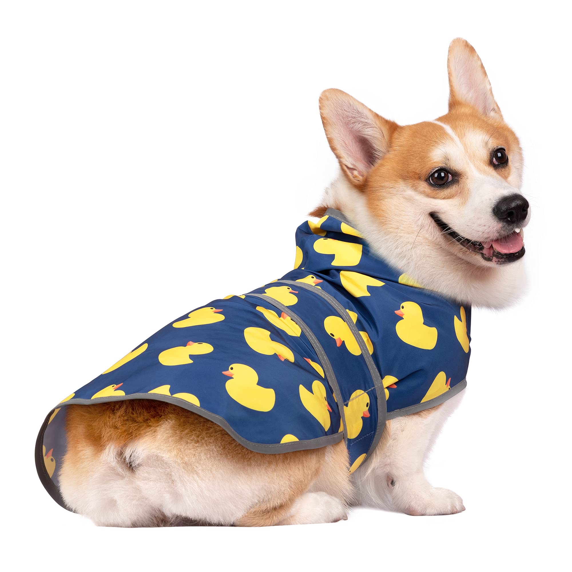Dog Raincoat With Hood And Leash Hole, Adjustable Belly Strap, Reflective Strips, Lightweight Slicker Poncho Rain Jacket Coat Fo