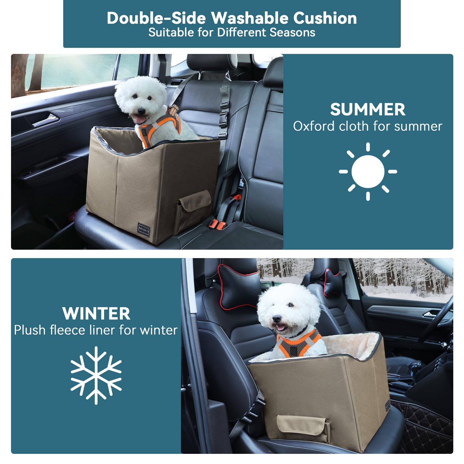 Petsfit Dog/Cat Booster Seat with Pockets, small dog car seat for Cars, Trucks and SUVs (Small, Dark Brown)