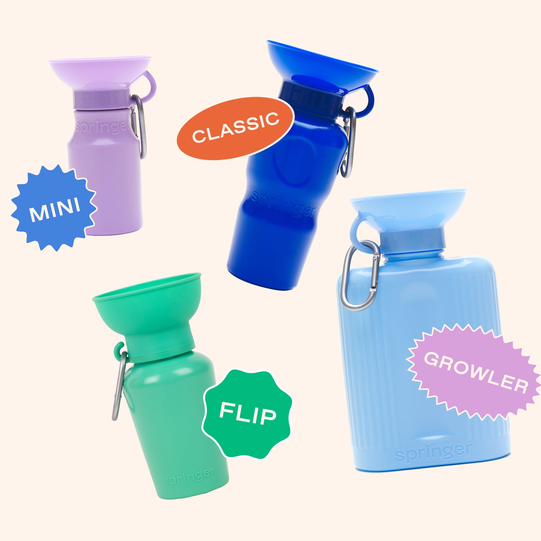 Springer Flip Portable Dog Water Bottle with Foldable Food Grade Silicone Bowl - 20 Ounce Travel Dog Water Bottle Ideal for Camp