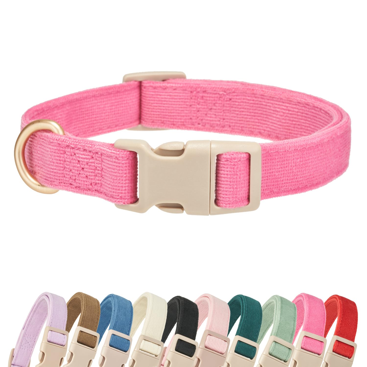 Yudote Soft Cotton Dog Collar Adjustable Corduroy Dog Collars For Small Medium Large Female Dogs(Hot Pink,Small)