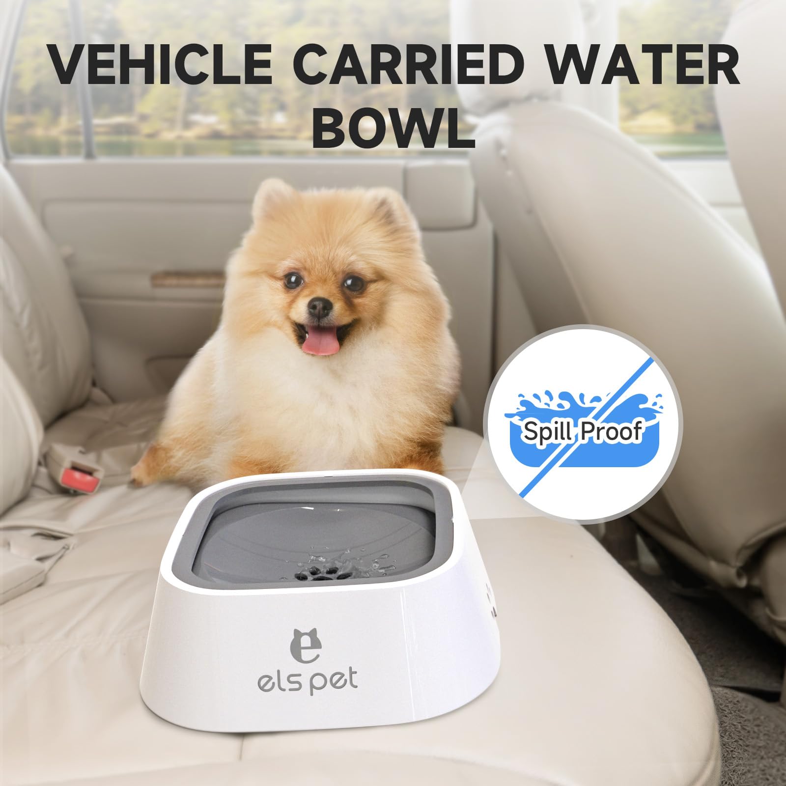 ELS PET Travel Bowl, No Spill, No Drip Slow Water Feeder/Dispenser for Dogs, Cats, 35oz/1L (Grey)