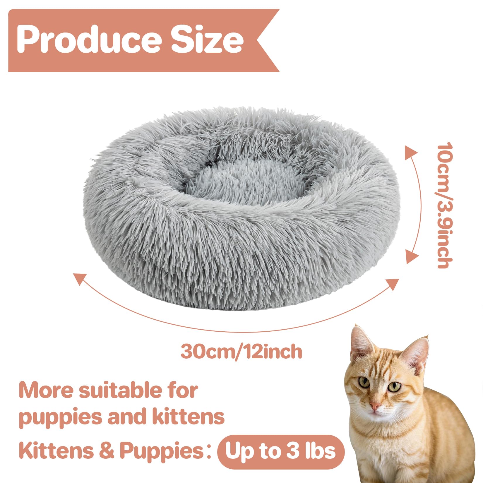 Rainflow Cat Bed - Calming Cat Bed For Small Kittens Donut Washable Round For Indoor Kittens And Puppies, Anti-Slip Round Fluffy