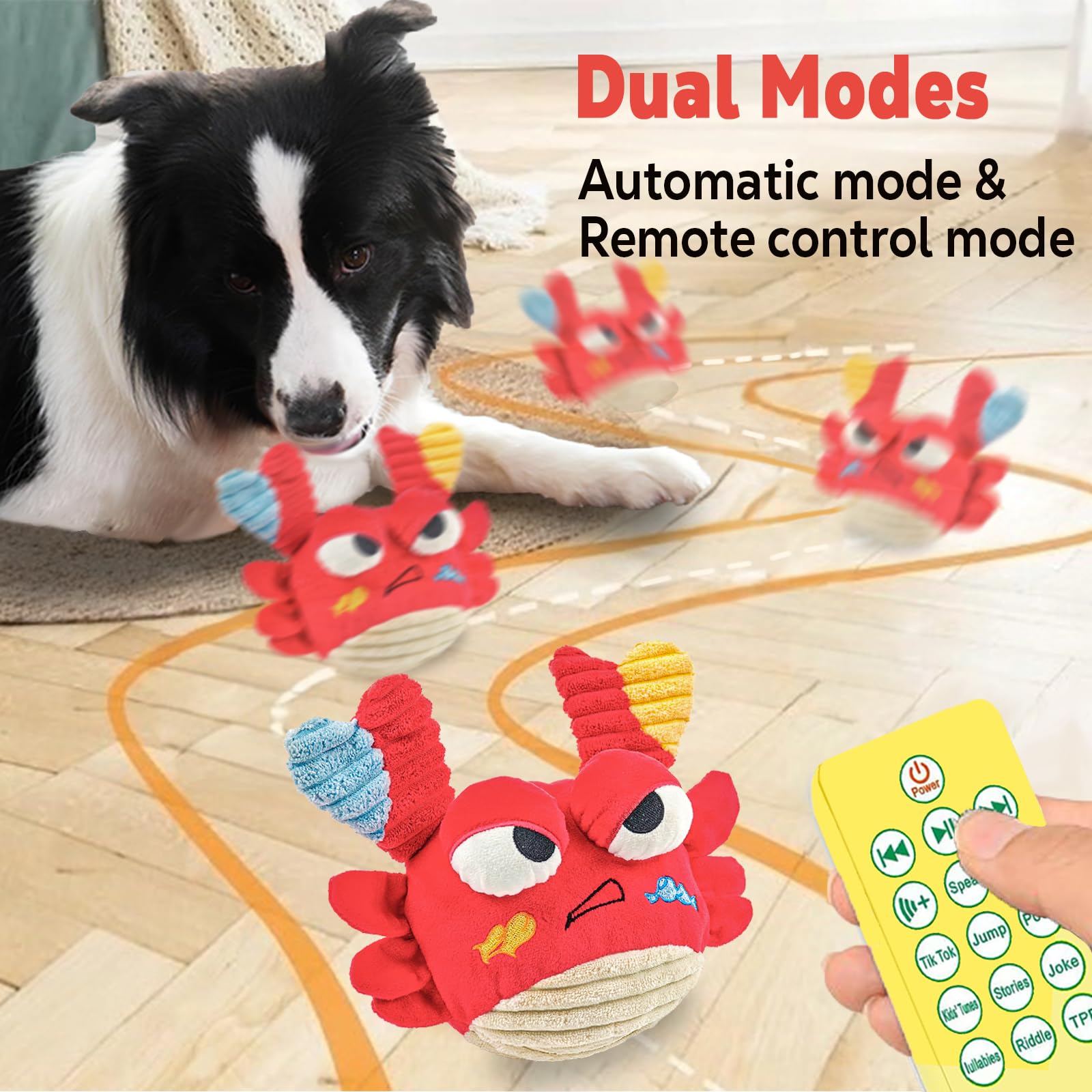 Interactive Dog Toys - Bouncing Crab With Music And Recording, Moving Ball For Small/Medium/Large Puppy To Keep Them Busy For Bo