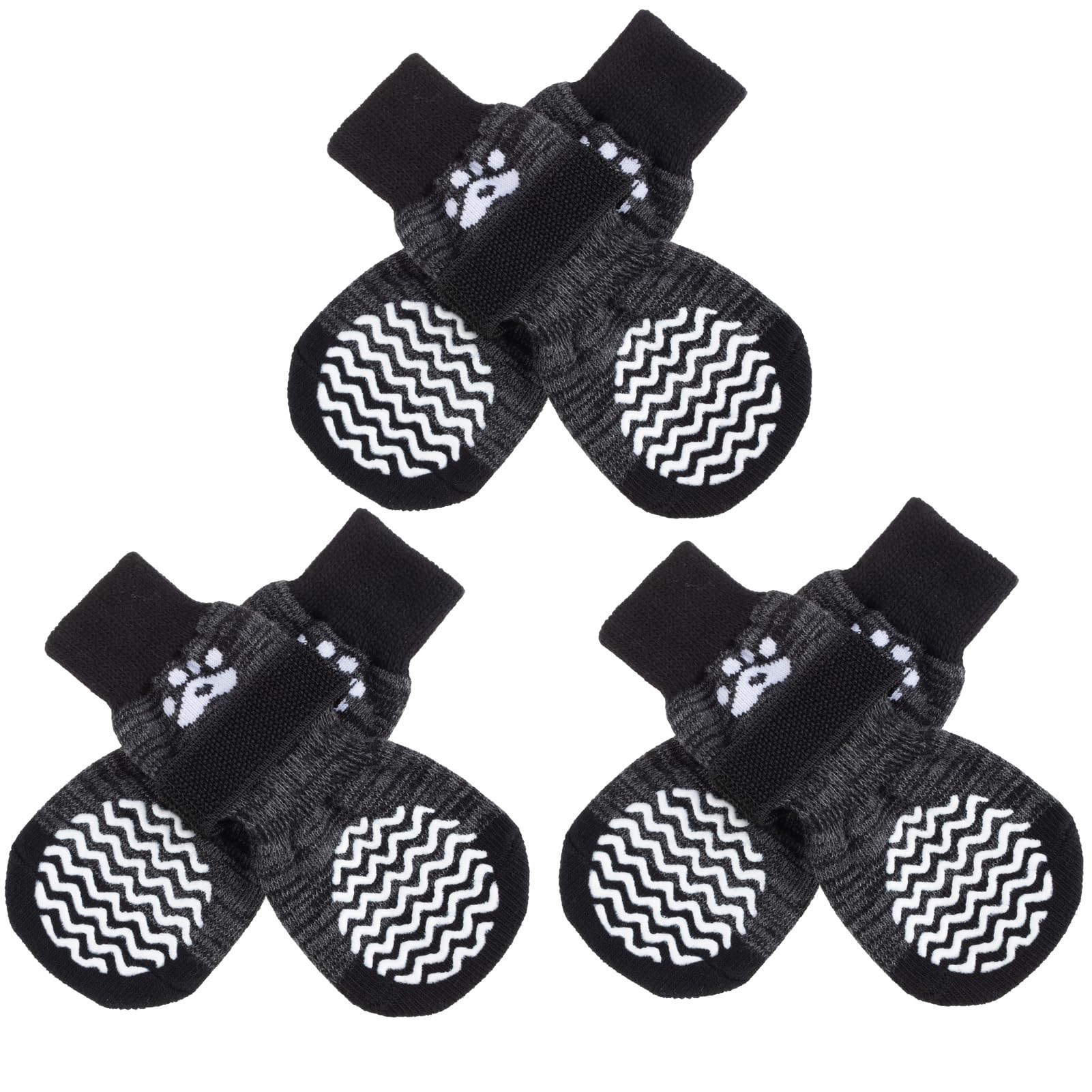 Pupteck Double Side Non-Slip Dog Socks For Hardwood Floors - 3 Pais Anti-Shedding Pet Grip Socks With Adjustable Magic Straps For Small Medium Large Doggies To Prevent Licking