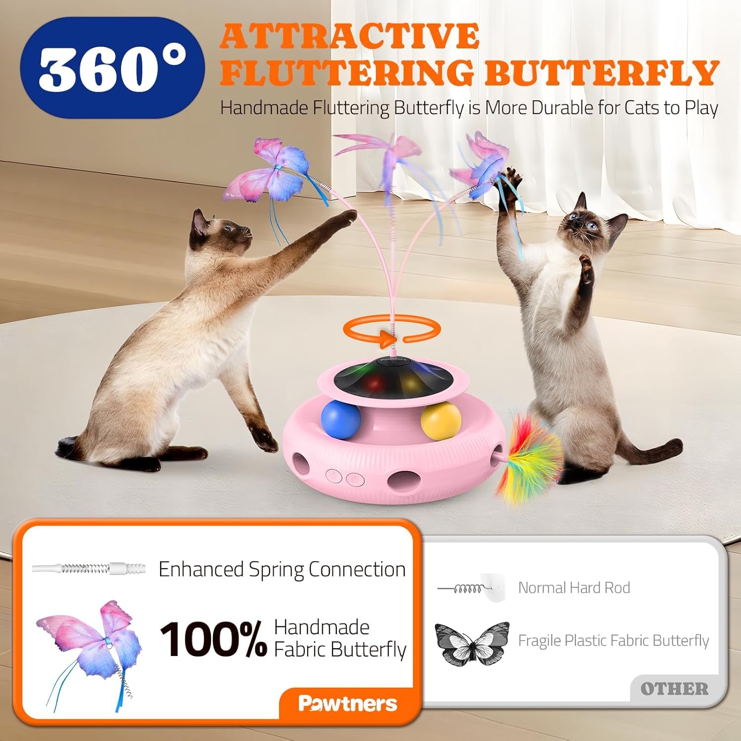 Interactive Cat Toy: 3 In 1 Automatic Cat Toy For Indoor Cats, Electric Kitten Toy With Rechargeable Battery, Self Play Kitty To