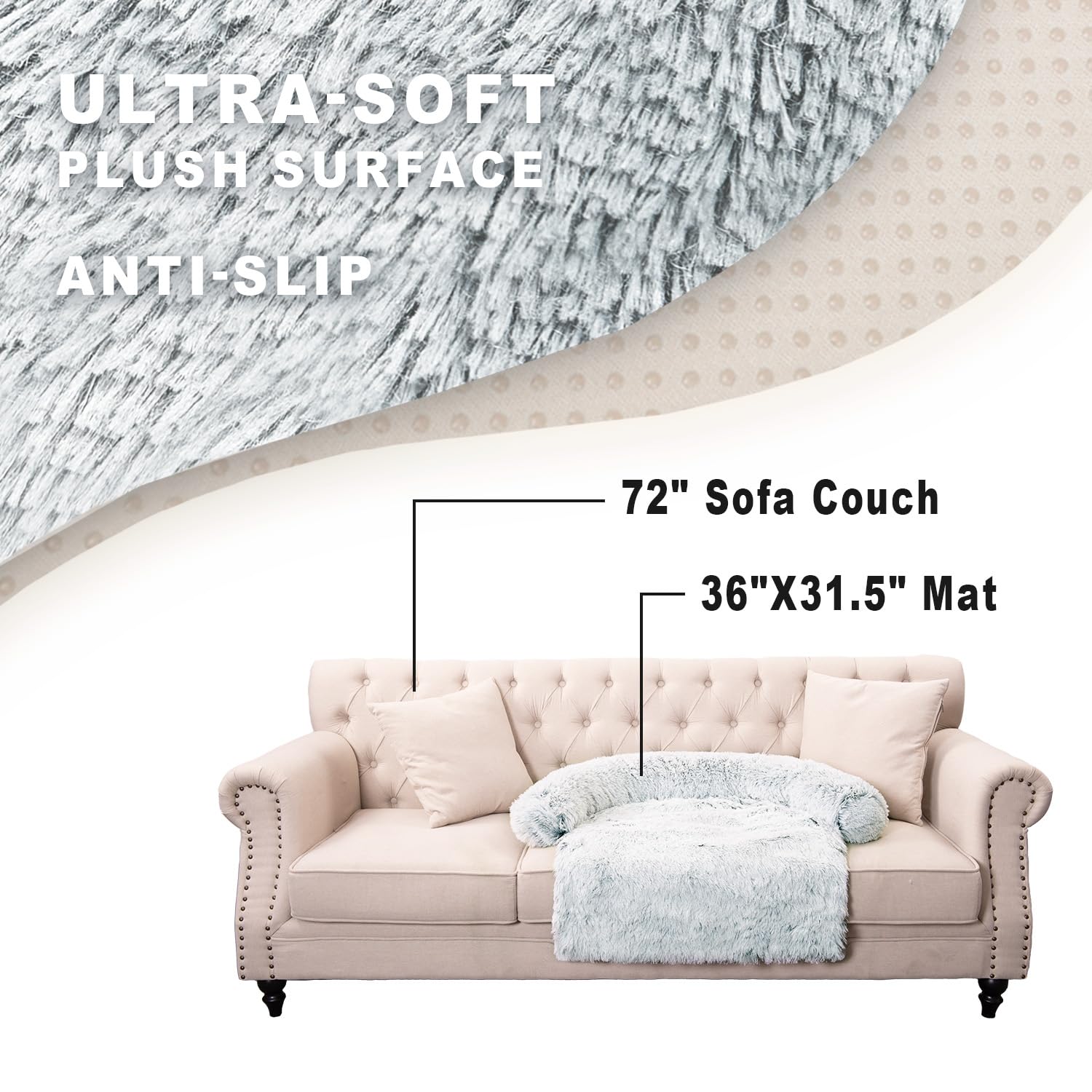 Tinaco Luxurious Calming Bed Mats, Washable Removable Couch Cover, Plush Long Fur Mat For Pets, Waterproof Lining, Perfect For Small, Medium And Large Dogs And Cats (Gradient Gray, L)