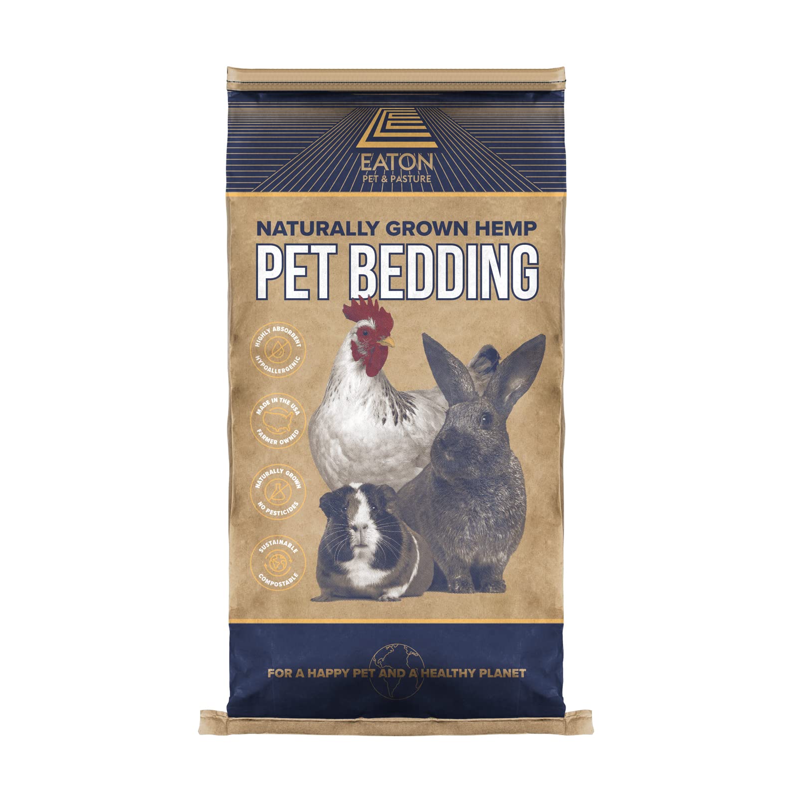 Eaton Pet And Pasture, Naturally Grown Hemp Pet Bedding For Chickens, Nesting Boxes, Rabbits, Hamsters, Small Pets, Highly Absorbent, Hypoallergenic, Eco-Friendly, Farmer Owned 28L