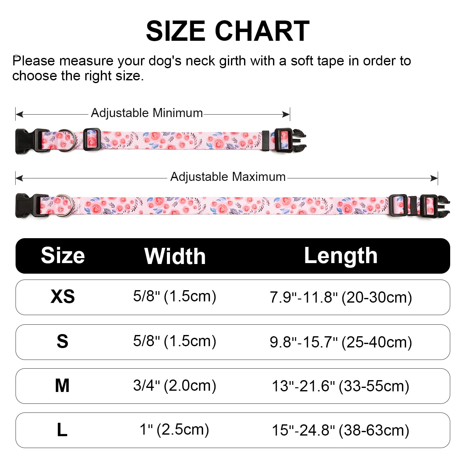 Mercano Adjustable Dog Collar - Special Design Patterns, Soft Nylon Comfortable Durable Pet Collar For Small Medium Large Dogs (M, Rose)