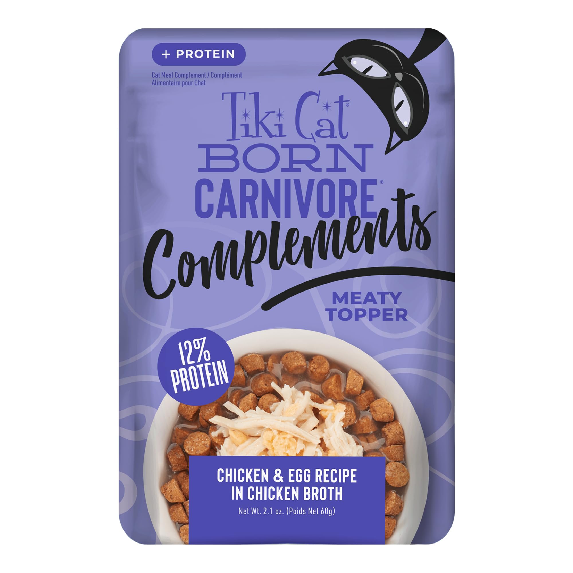 Tiki Cat Born Carnivore Complements Wet Cat Food Topper, Chicken & Egg 2.1 oz. Pouch (12 Count)