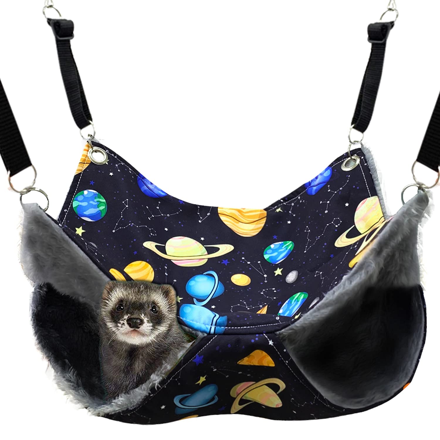 FULUE Ferret Rat Hammock Bed - Canvas, 13.8x13.8in, Black Galaxy, Model: djy-eedgvb179, Ideal for Guinea Pigs and Fer