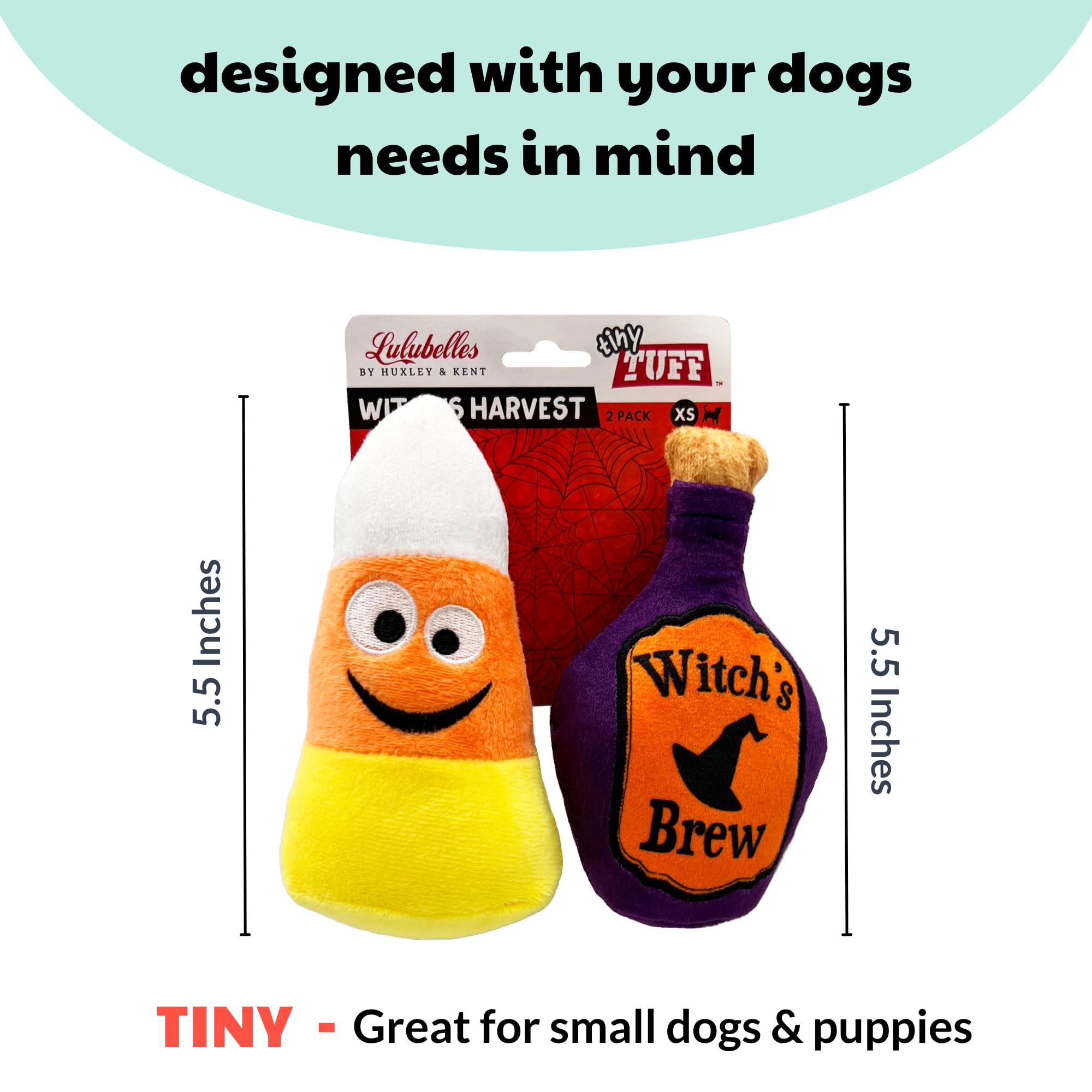 Huxley & Kent Tiny Tuff | Witch'S Harvest | Halloween Extra Tough Dog Toy For Small Dogs | 2-Pack Funny Dog Toy | Features Squea
