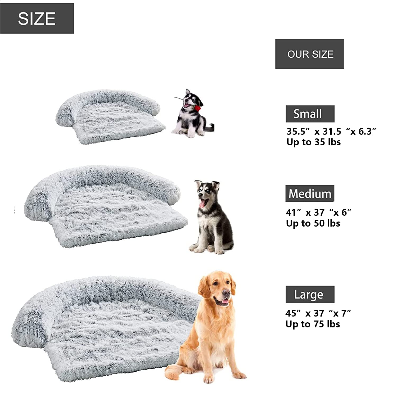 Dekeyoo Pet Couch Protector, Waterproof Calming Dog Bed for Large Dogs Plush Mat, Pet Furniture Cover with Soft Neck Bolster, Ma