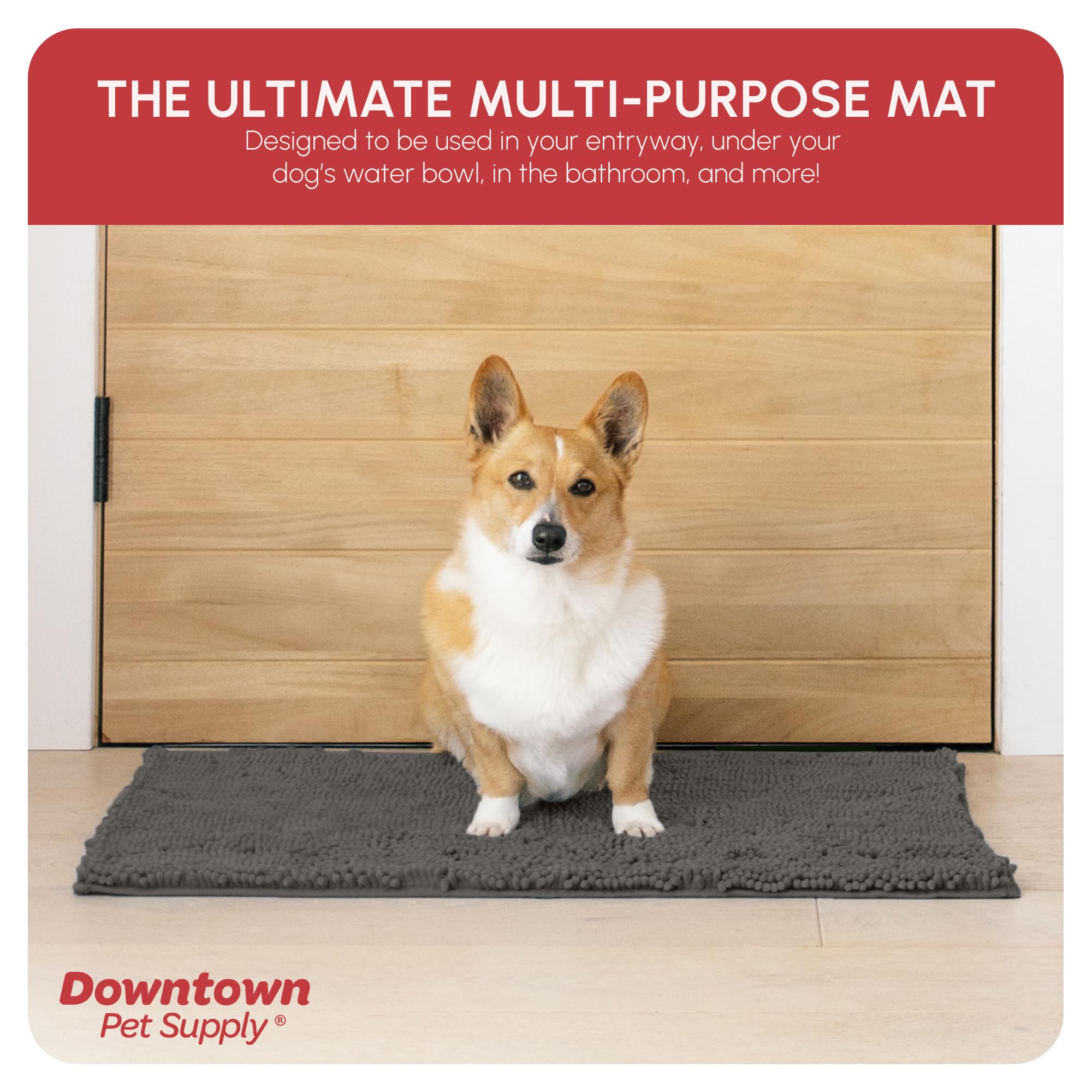 My Doggy Place Microfiber Dog Mat for Muddy Paws, 31 x 20 Ash With Paw Print - Absorbent Quick-Drying Paw Cleaning, Washer and D