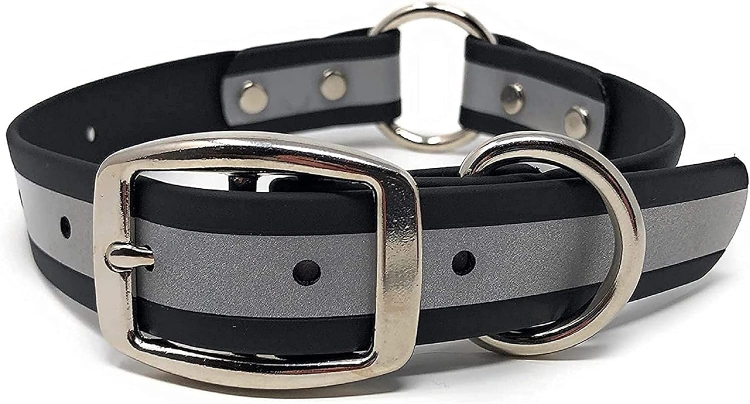 Regal Dog Products Medium Black Heavy Duty Reflective Dog Collar With Durable Metal Buckle And D Ring Adjustable, Chew Proof & Waterproof Center Ring | Strong Small Dog Collar