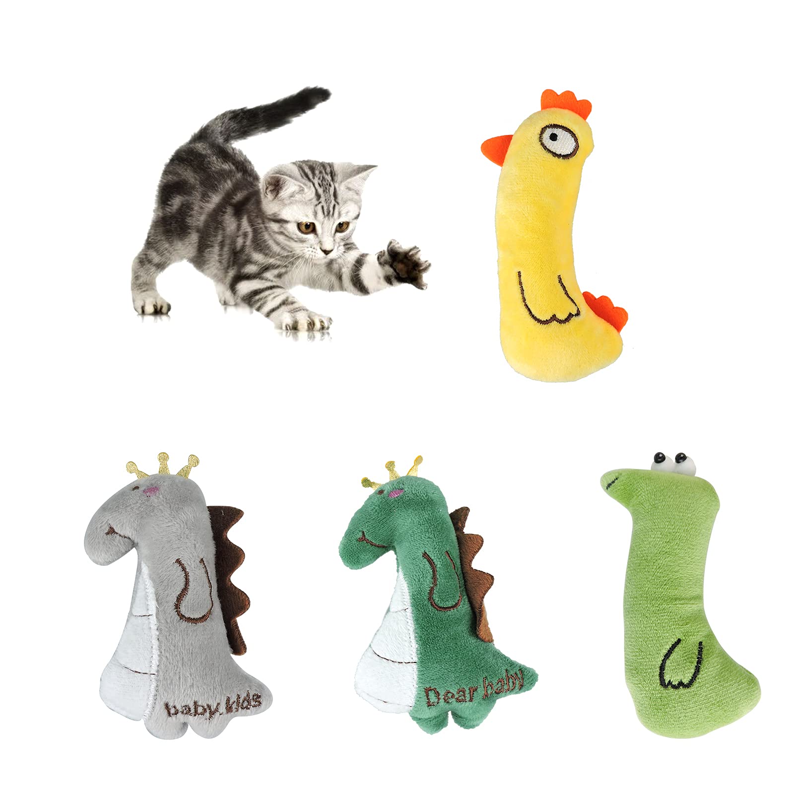 Wishlotus Cat Catnip Toys, 4Pcs Plush Interactive Cat Toys Cartoon Catnip Chew Toys Cute Cat Entertaining Toys For Pet Kitten Ca