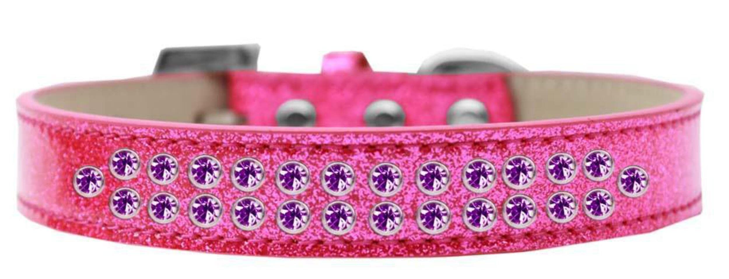 Mirage Pet Products Two Row Purple Crystal Bright Pink Dog Collar, Size 14