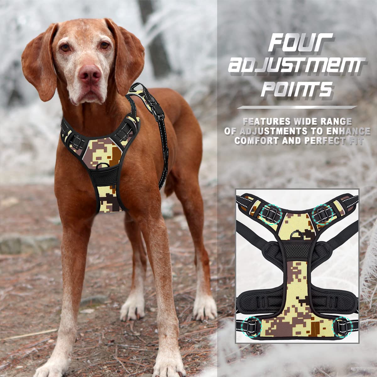 Barkbay No Pull Dog Harness Front Clip Heavy Duty Reflective Easy Control Handle For Large Dog Walking(Desert Camo,S)