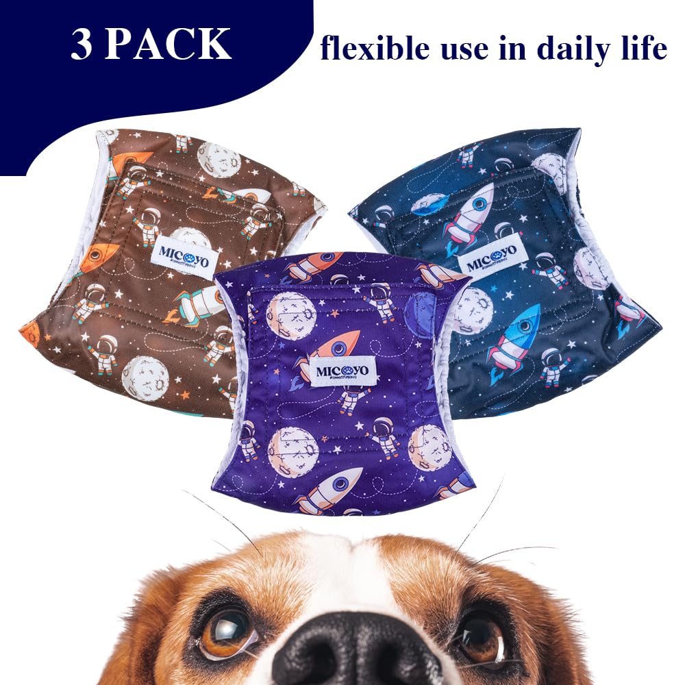 Micooyo Belly Bands For Male Dogs, 3 Pack Reusable Dog Diapers Male For Puppy Doggie, Washable Male Dog Wraps Xsmall (Xs, Space)