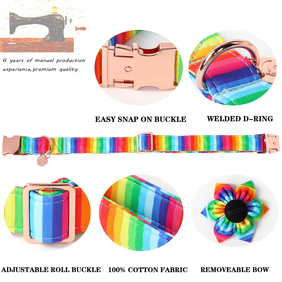 Dogwong Cotton Pride Dog Collar, Rainbow Lgbtq Dog Collar Puppy Pet Collar For Small Medium Large Dog
