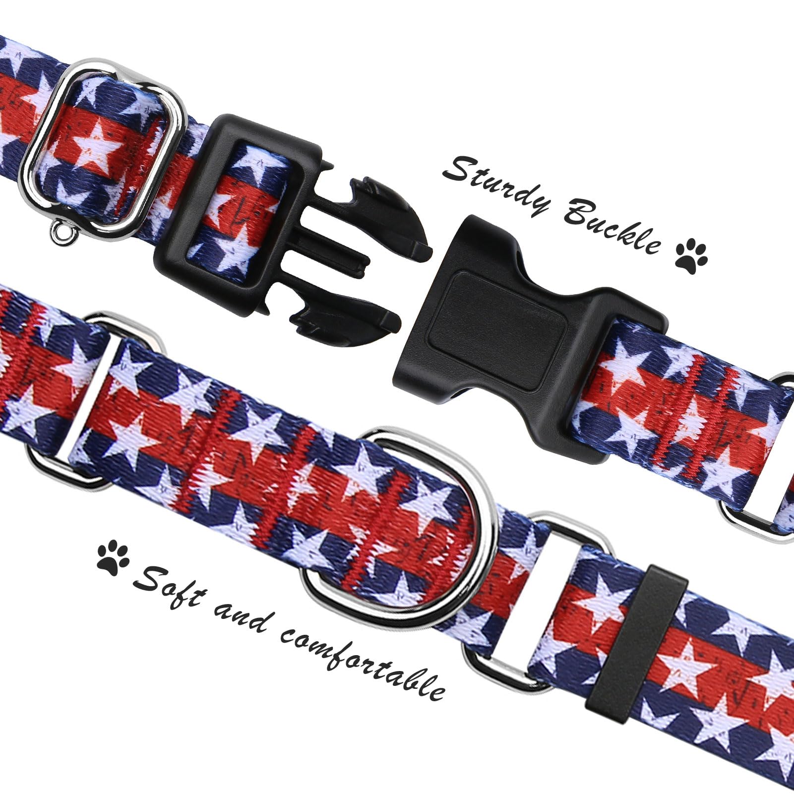 Hikiko American Flag Martingale Collar With Buckle Adjustable Soft Nylon Dog Collars For Small Medium Large Dog (Star,Large)