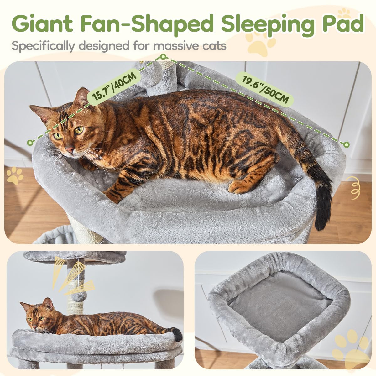 Taoqimiao Cat Tree for Large Cats, 72-Inch Multi-Level Tower, Light Gray, Plush, Model MS045W, with Scratching Posts and Cozy Basket