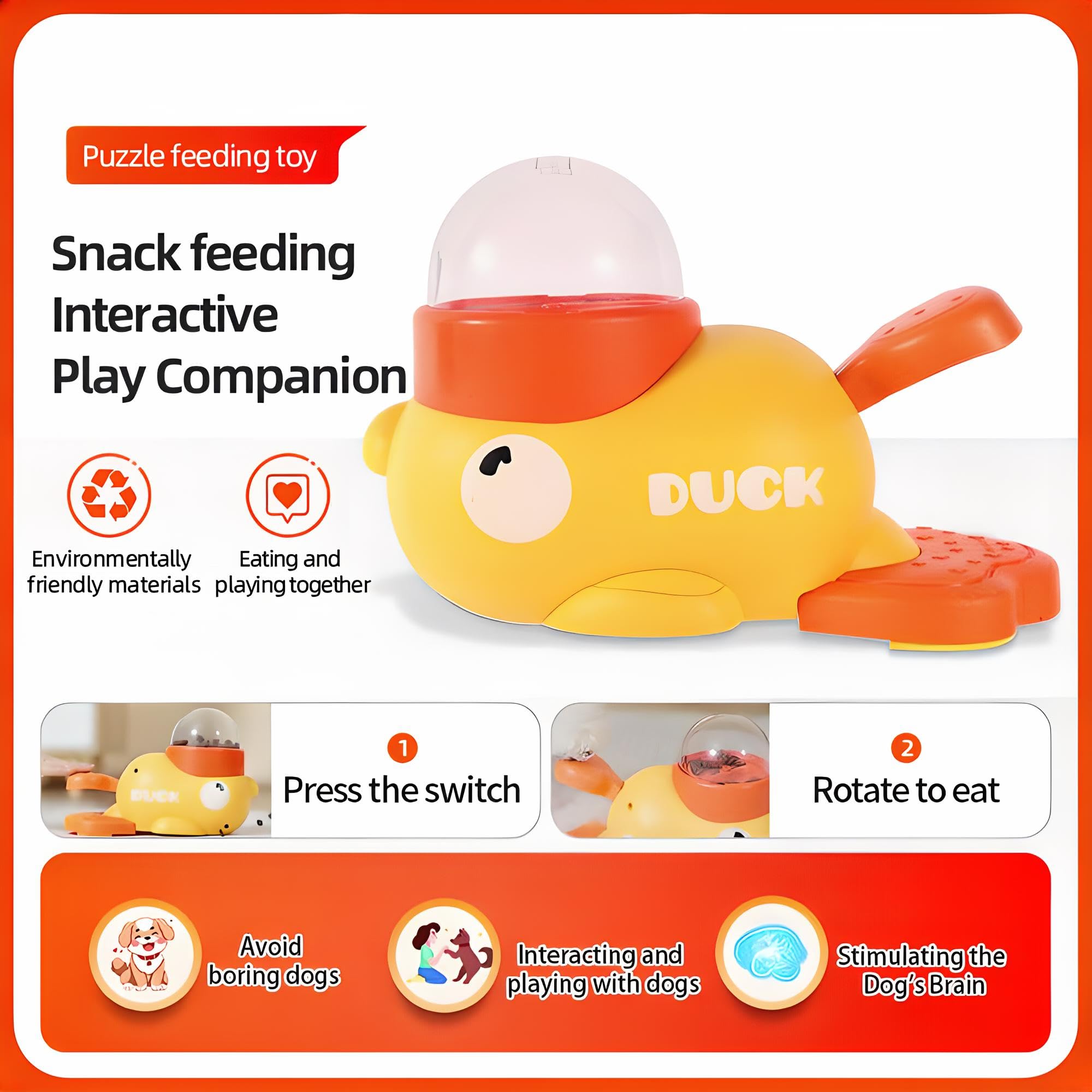 Tasmegol Dog Treat Dispenser Toy 2-in-1 Duck-Shaped Interactive Dog Food Slow Feeder Puzzle Toy