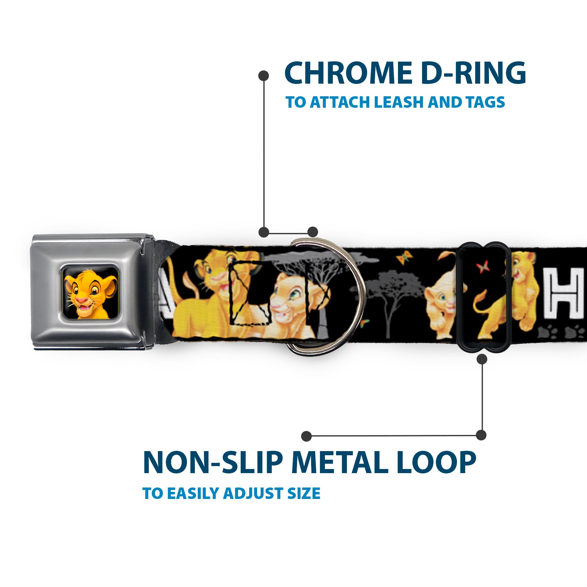 Buckle-Down Dog Collar Seatbelt Buckle Lion King Simba Nala Hakuna Matata 11 To 17 Inches 1.0 Inch Wide, Multi Color (Dc-Wdy046-M)