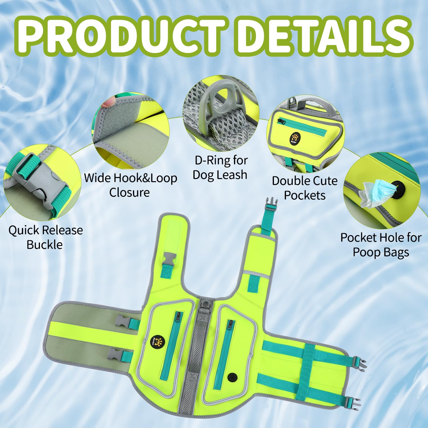 Sheripet Dog Life Jacket - High Visibility, Lightweight, Reflective, XL, Green