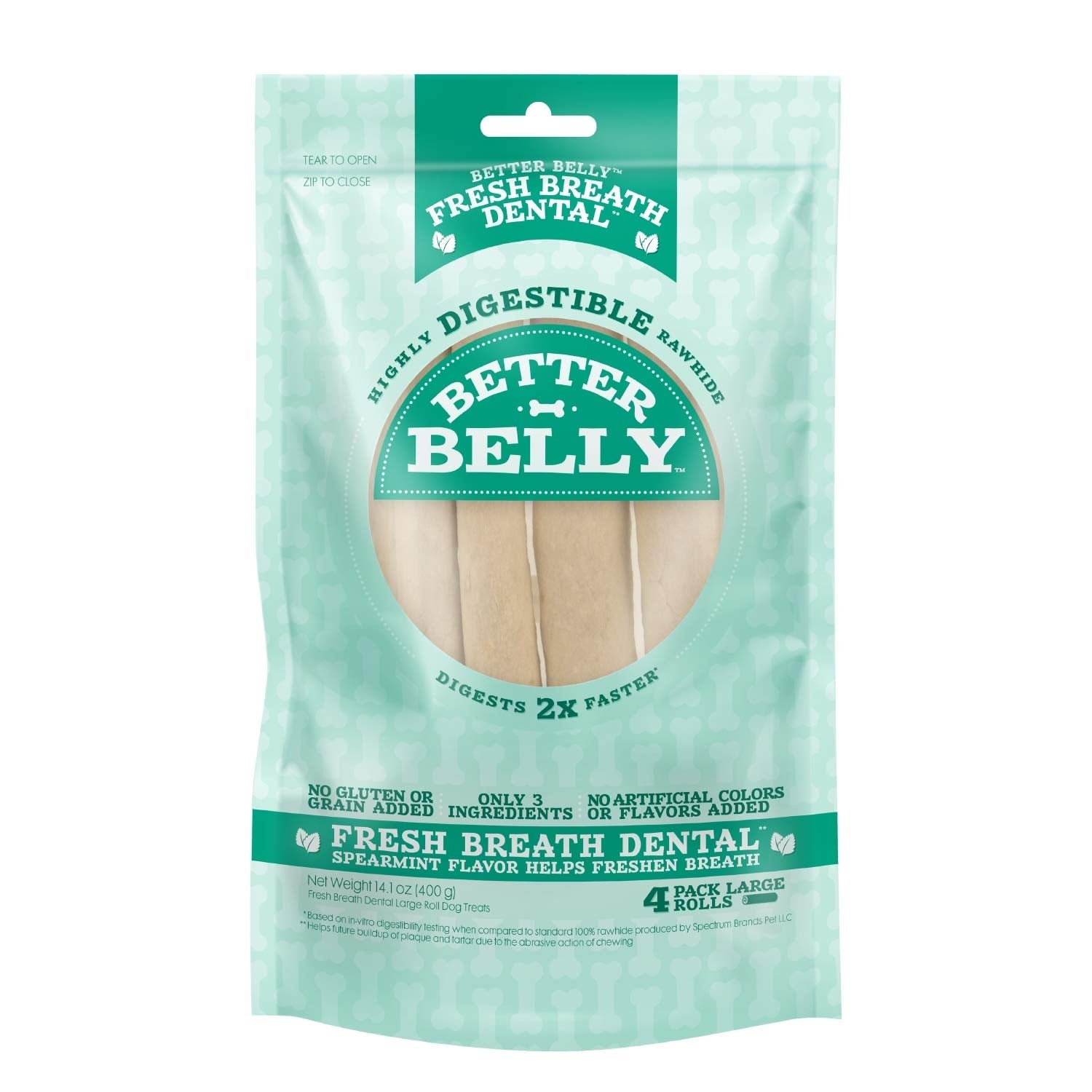 Better Belly Highly Digestible Rawhide Dental Chews, Treat Your Dog to a Chew with NO Artificial Colors or Flavors