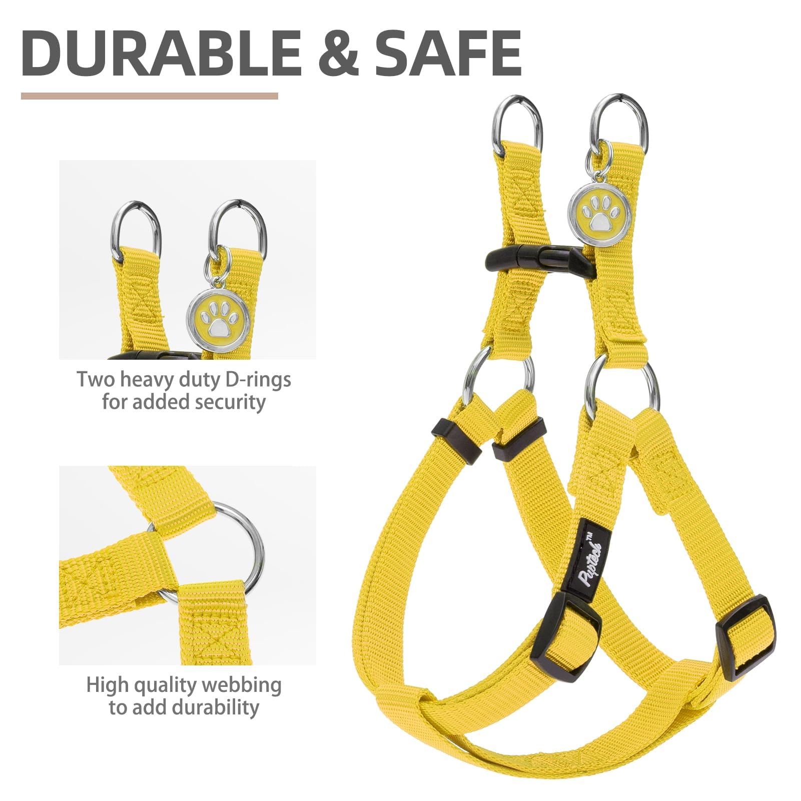 Pupteck No Pull Dog Harness Soft Adjustable Basic Nylon Step In Puppy Vest Outdoor Walking With Id Tag, Yellow, M