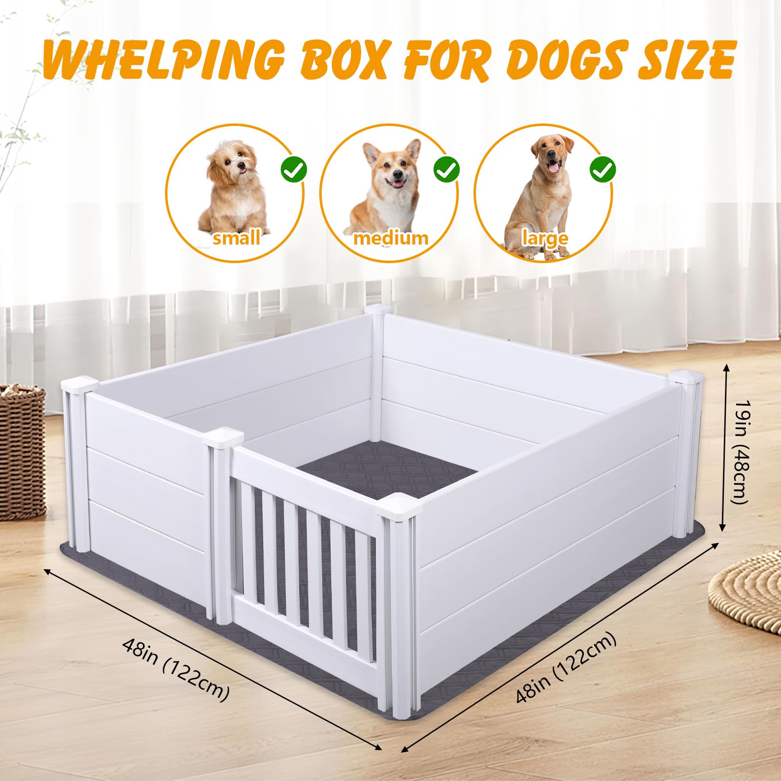 Whelping Box For Dogs,48 * 48 * 19In Whelping Box For Puppies With Adjustable Height Door,Pvc Puppy Playpen,Puppy Whelping Suppl